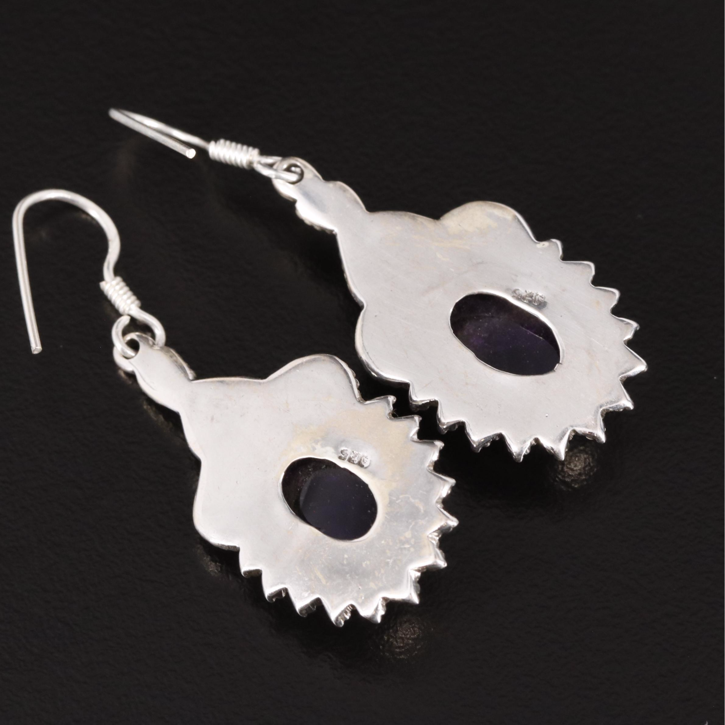 Sterling Amethyst Oval Dangle Earrings