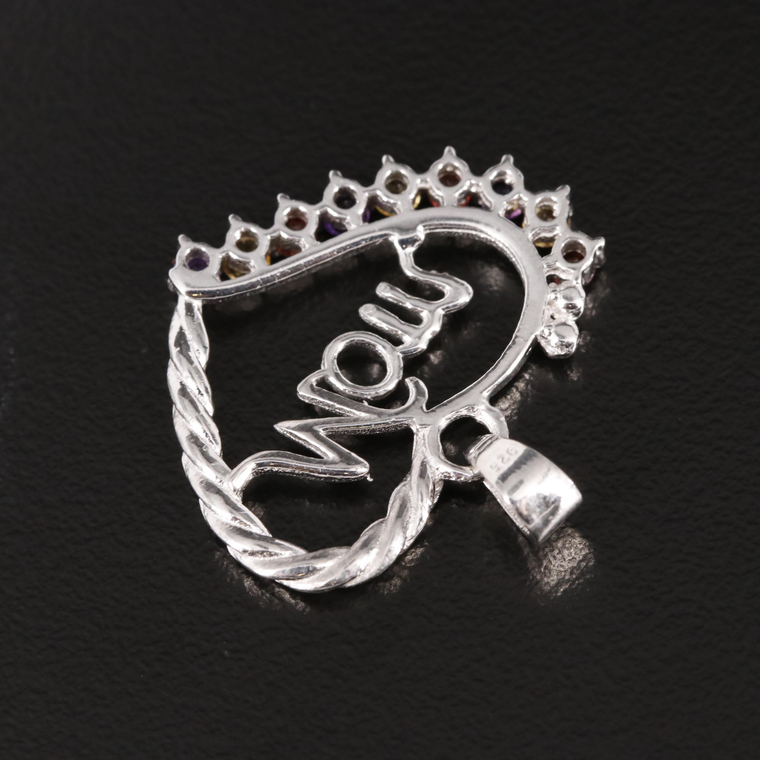 Sterling Amethyst, Citrine, and Garnet "Mom" Heart Pendant