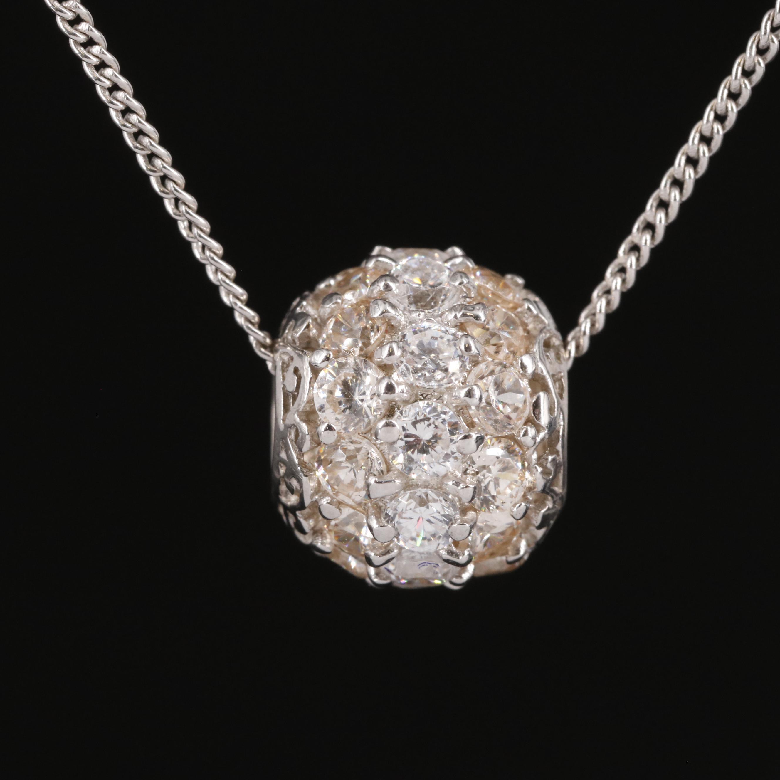 Sterling Cubic Zirconia Bead Pendant Necklace