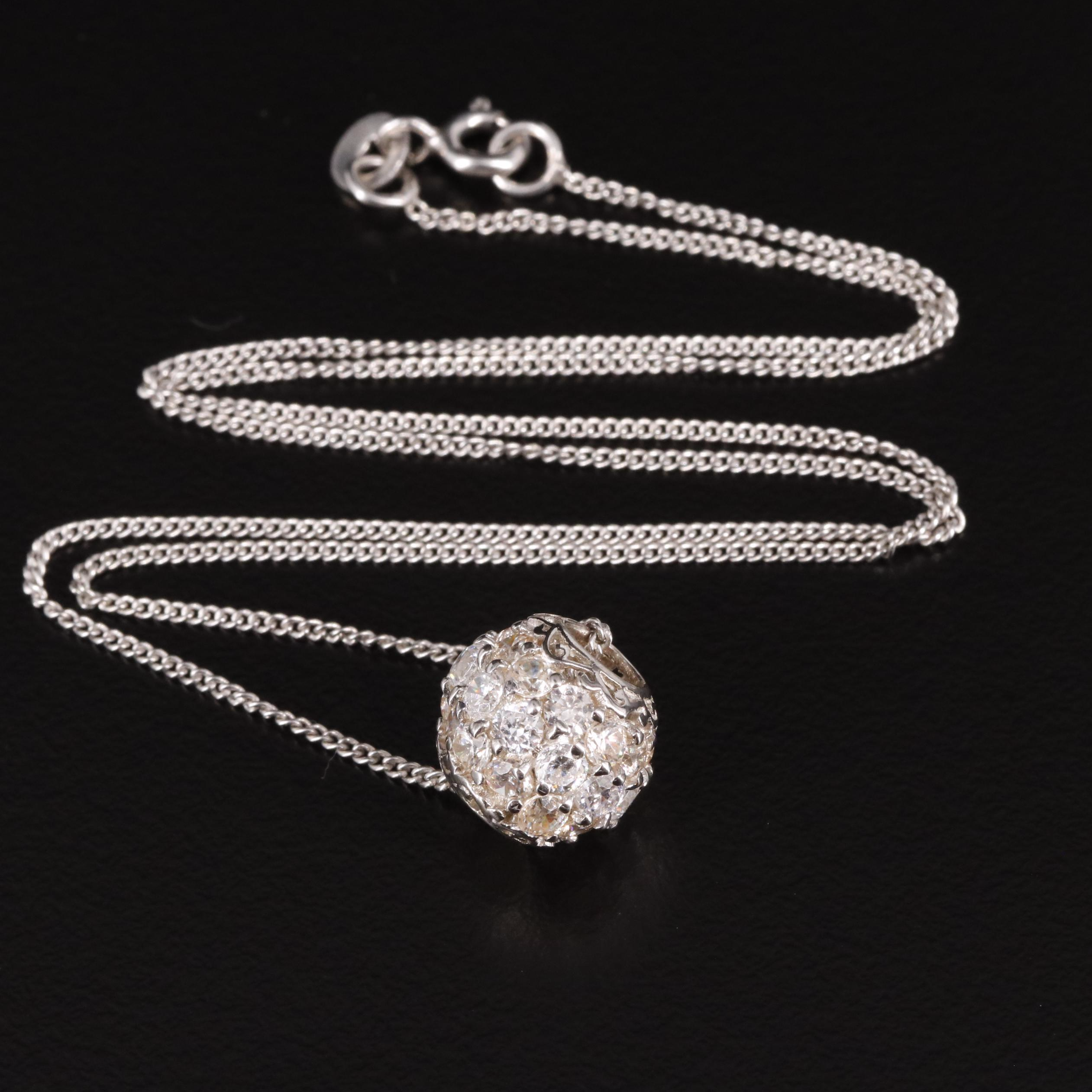 Sterling Cubic Zirconia Bead Pendant Necklace