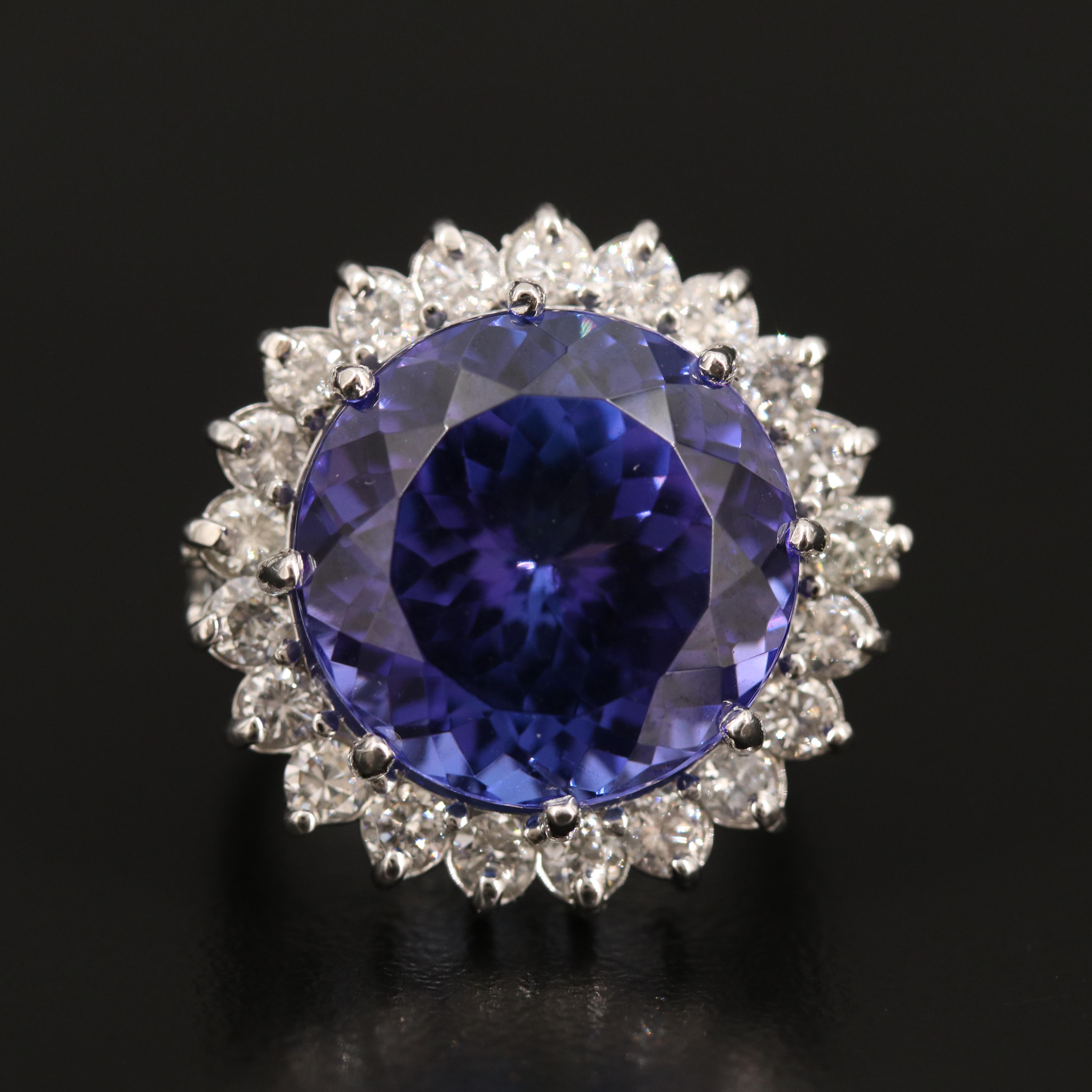 Platinum 19.79 CT Tanzanite and 1.71 CTW Diamond Ring with GIA Report