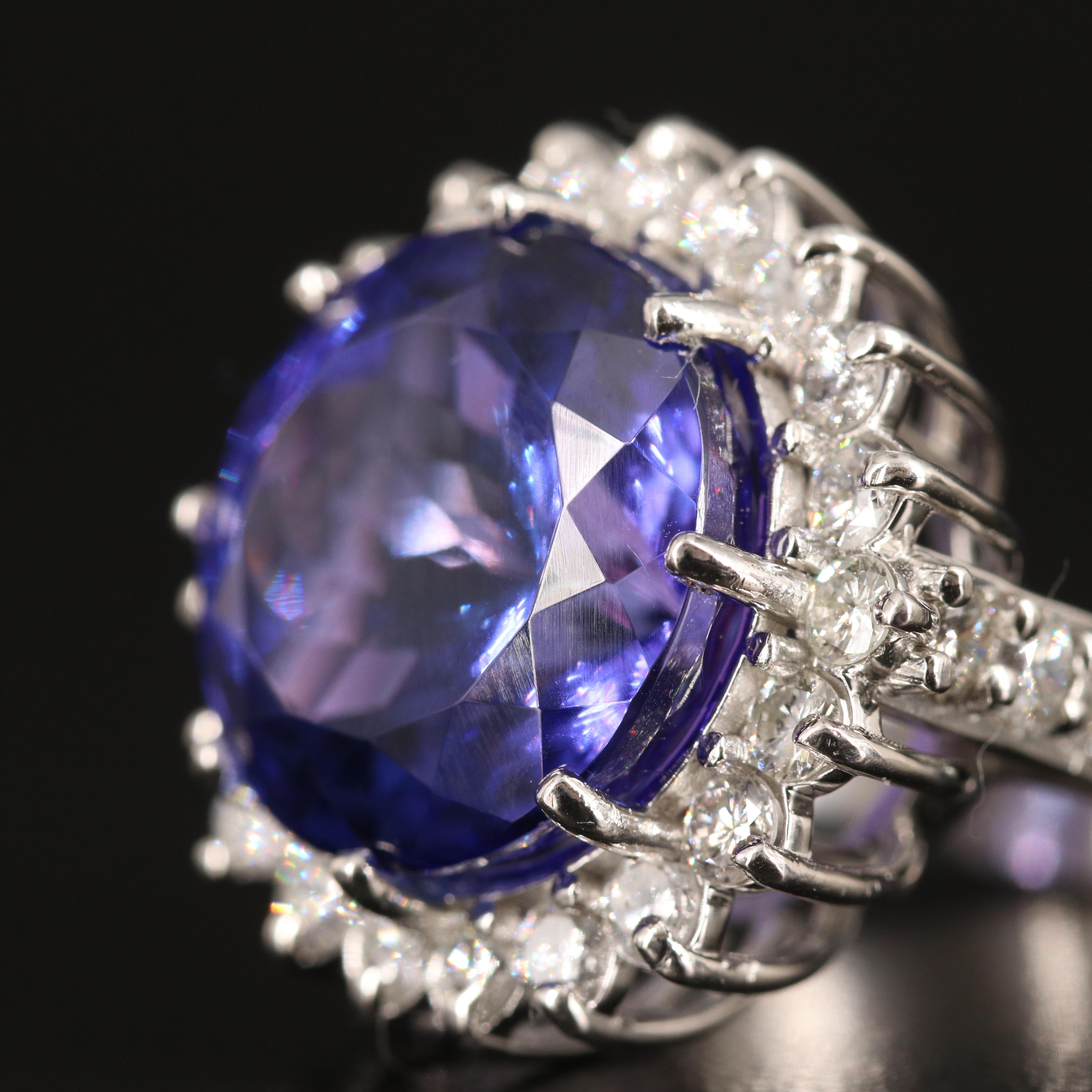 Platinum 19.79 CT Tanzanite and 1.71 CTW Diamond Ring with GIA Report
