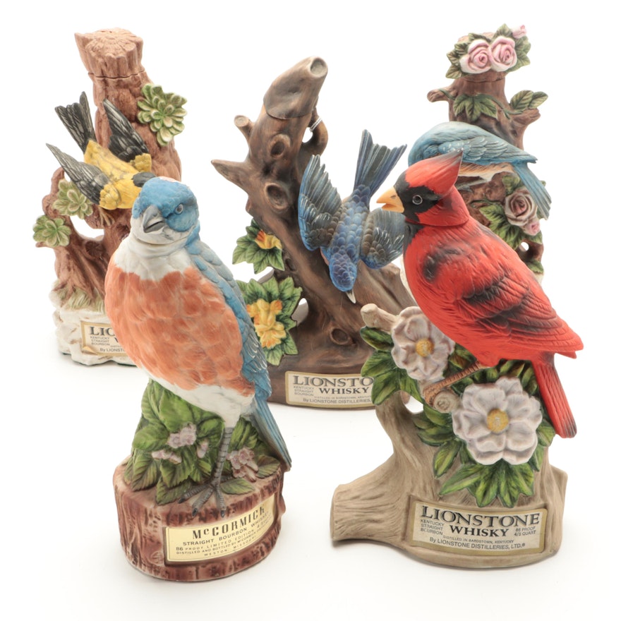 Lionstone and McCormick Whiskey  "Cardinal" and Other Porcelain Bird Decanters