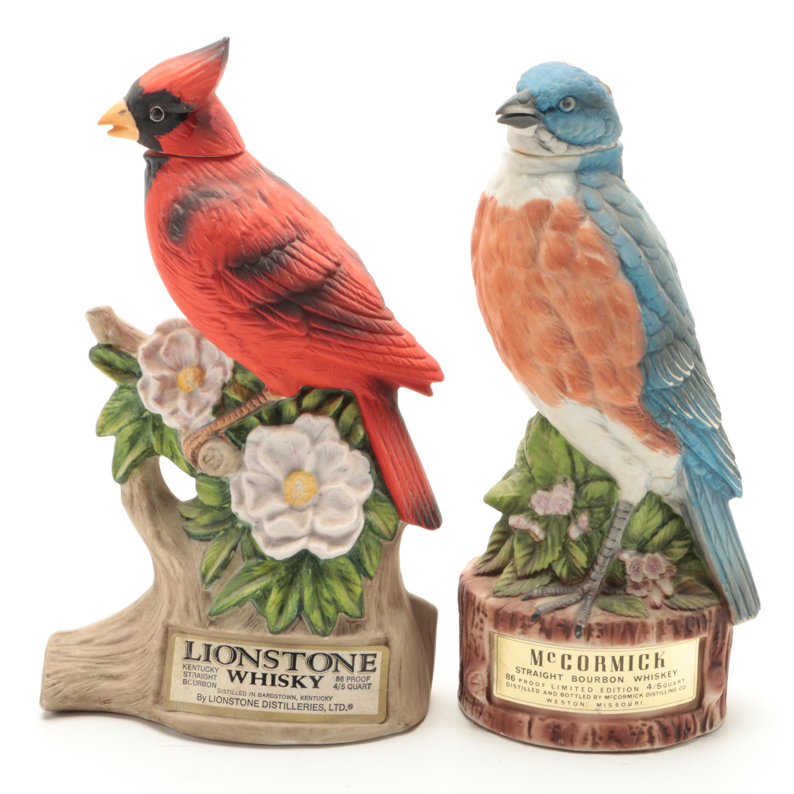 Lionstone and McCormick Whiskey  "Cardinal" and Other Porcelain Bird Decanters