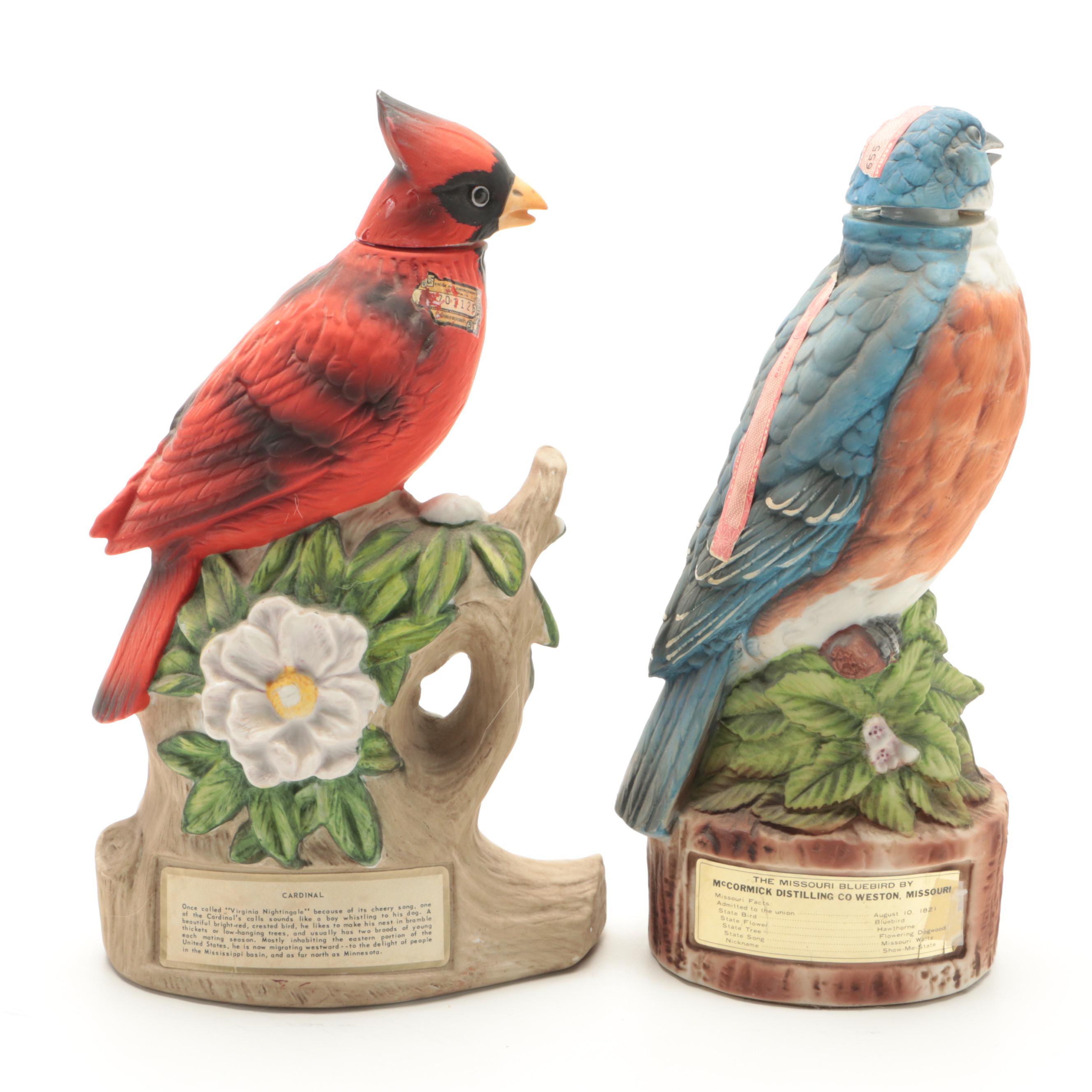 Lionstone and McCormick Whiskey  "Cardinal" and Other Porcelain Bird Decanters