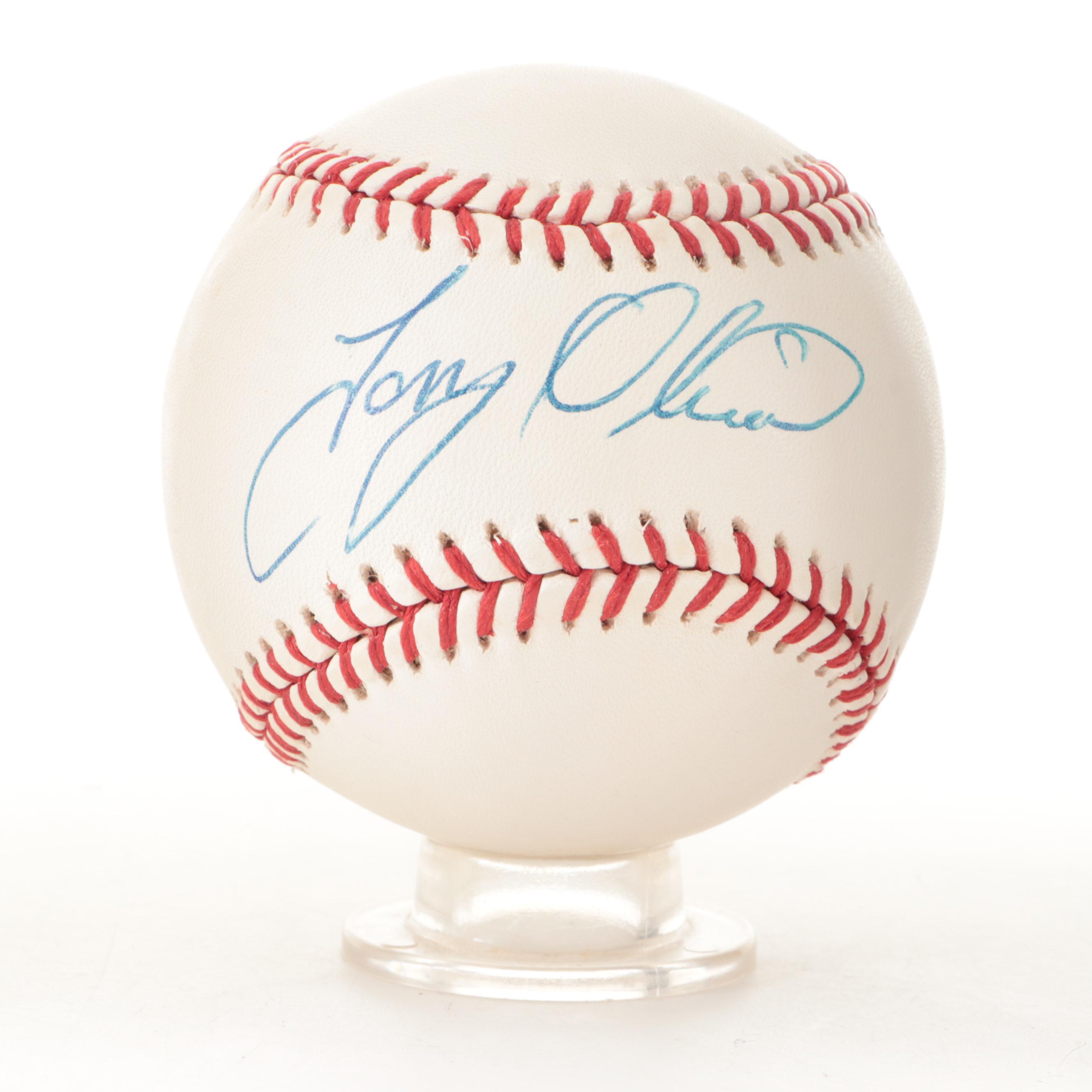 Tony Oliva Signed Rawlings Baseball with 1964 Topps Rookie Card