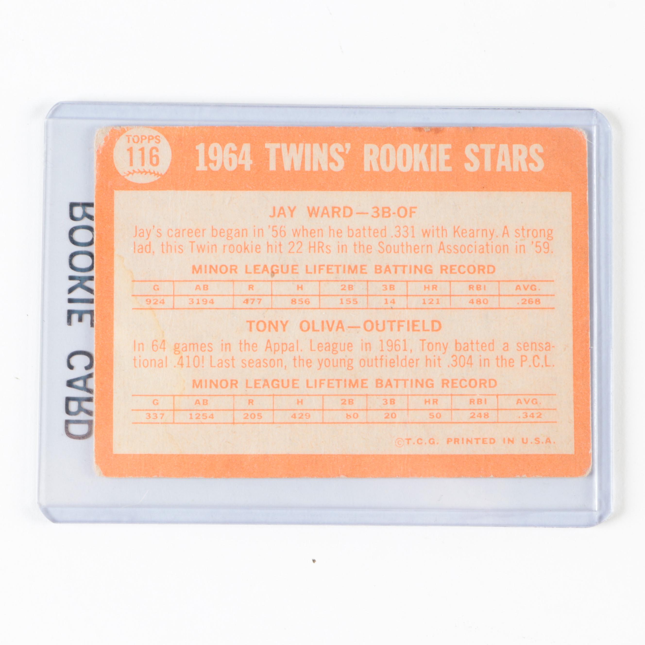 Tony Oliva Signed Rawlings Baseball with 1964 Topps Rookie Card