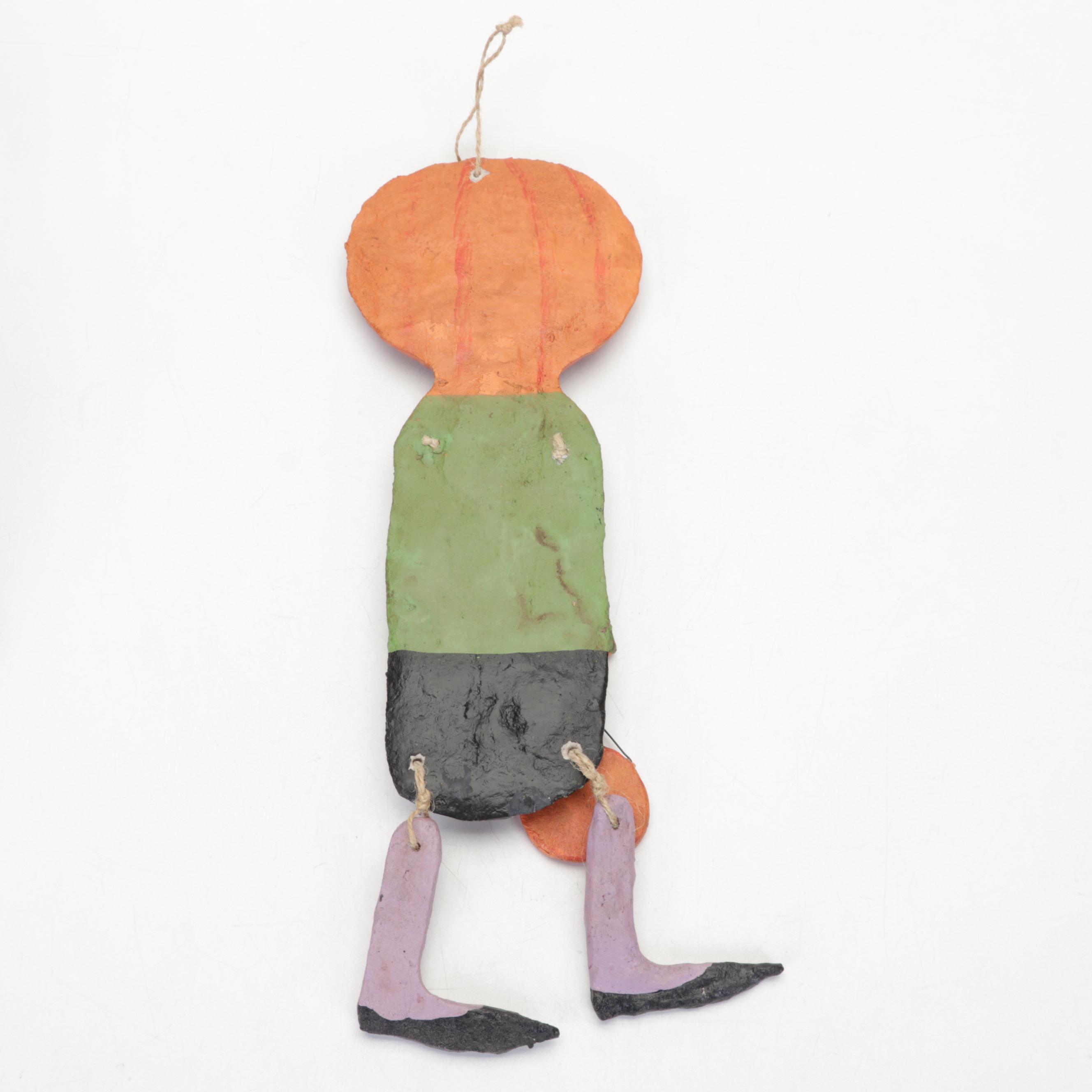 Rebecca Graves Stoneware Skeleton Bowl with Mixed Media Halloween Dolls