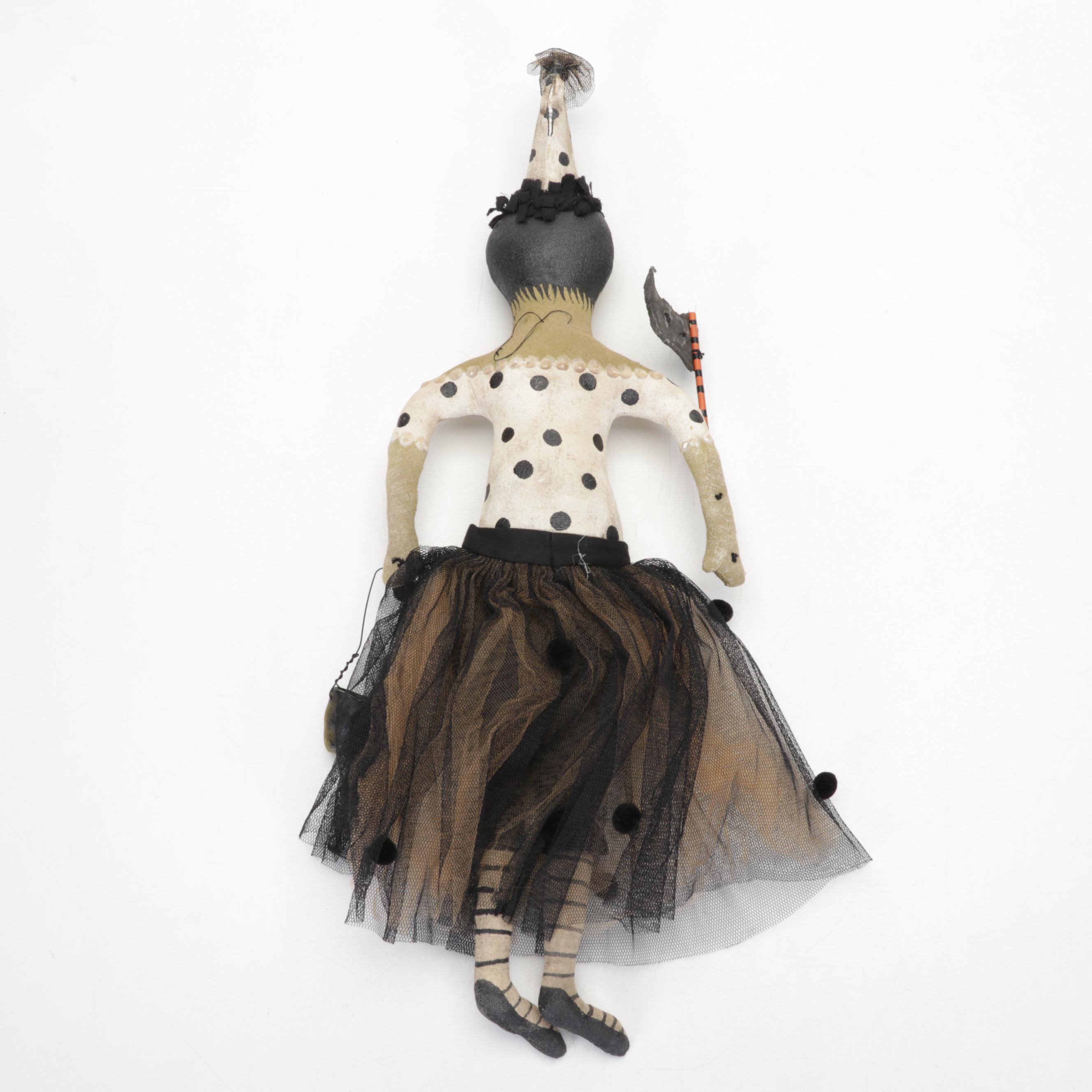 Rebecca Graves Stoneware Skeleton Bowl with Mixed Media Halloween Dolls