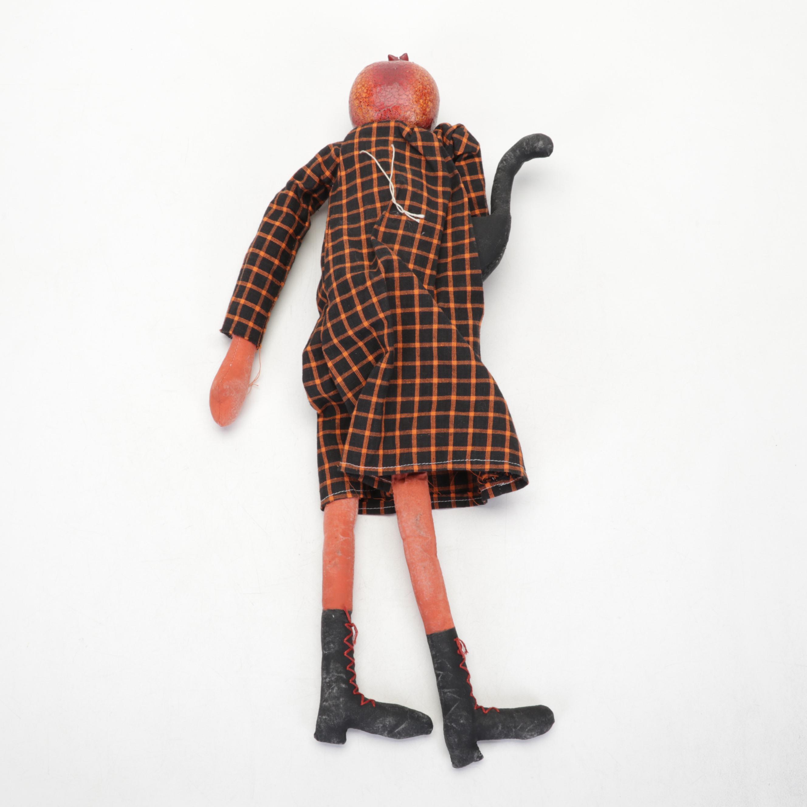 Rebecca Graves Stoneware Skeleton Bowl with Mixed Media Halloween Dolls