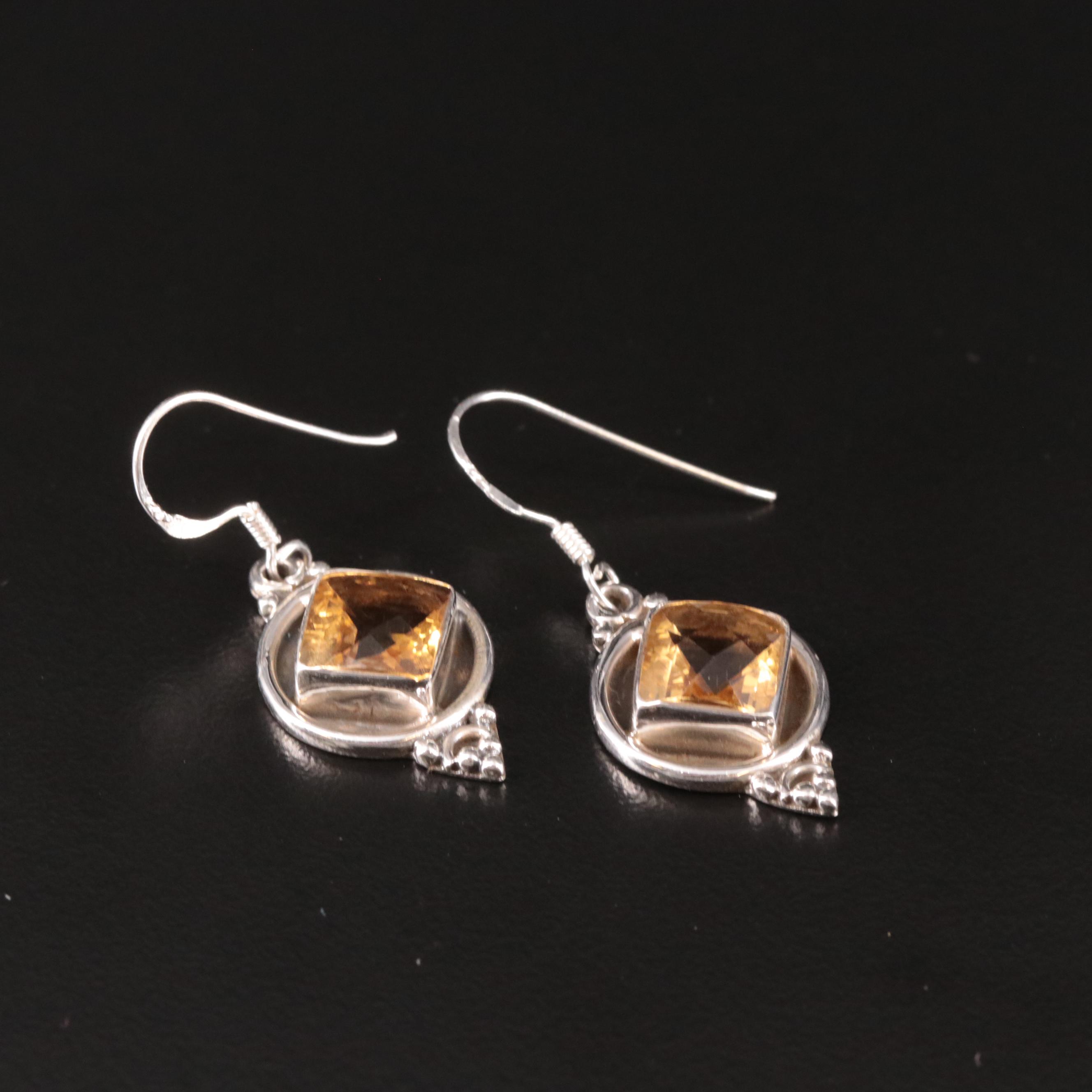 Sterling Citrine Dangle Earrings