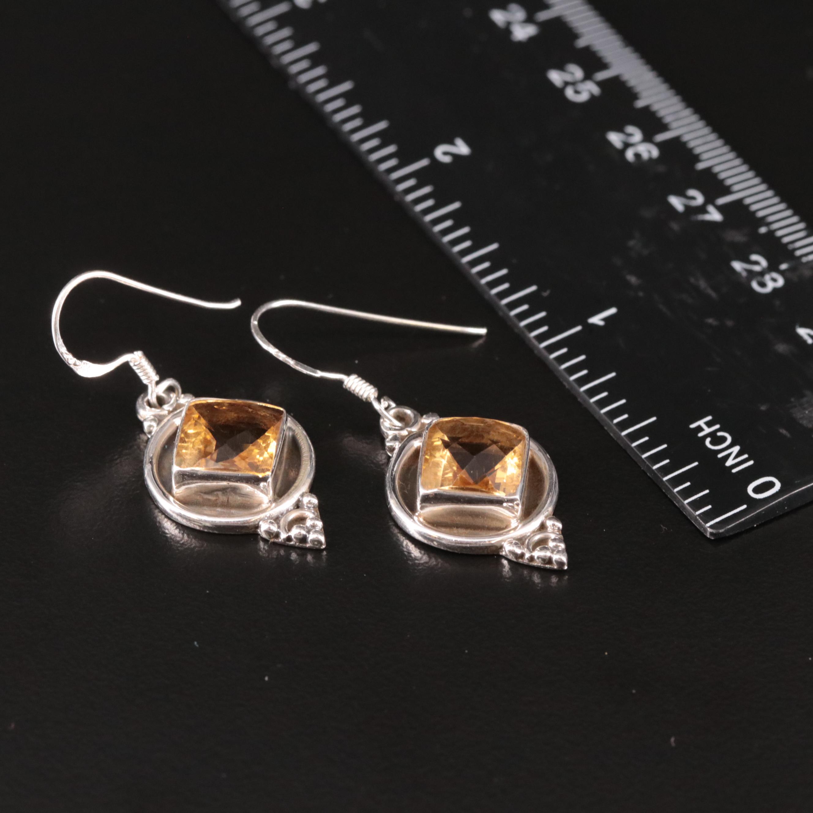 Sterling Citrine Dangle Earrings