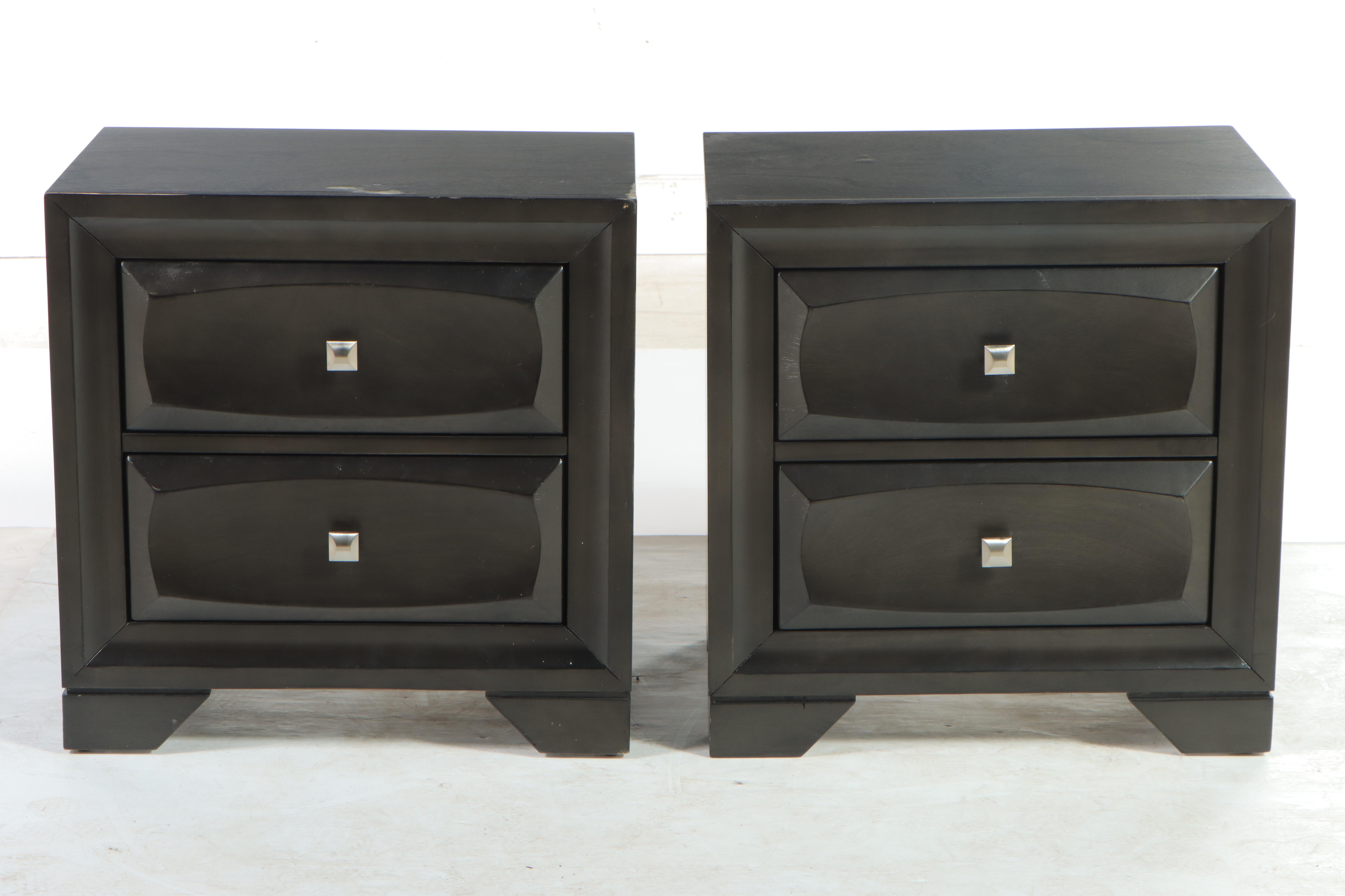 Pair of Lii Hen Furniture Modernist Style Ebonized Two-Drawer Nightstands