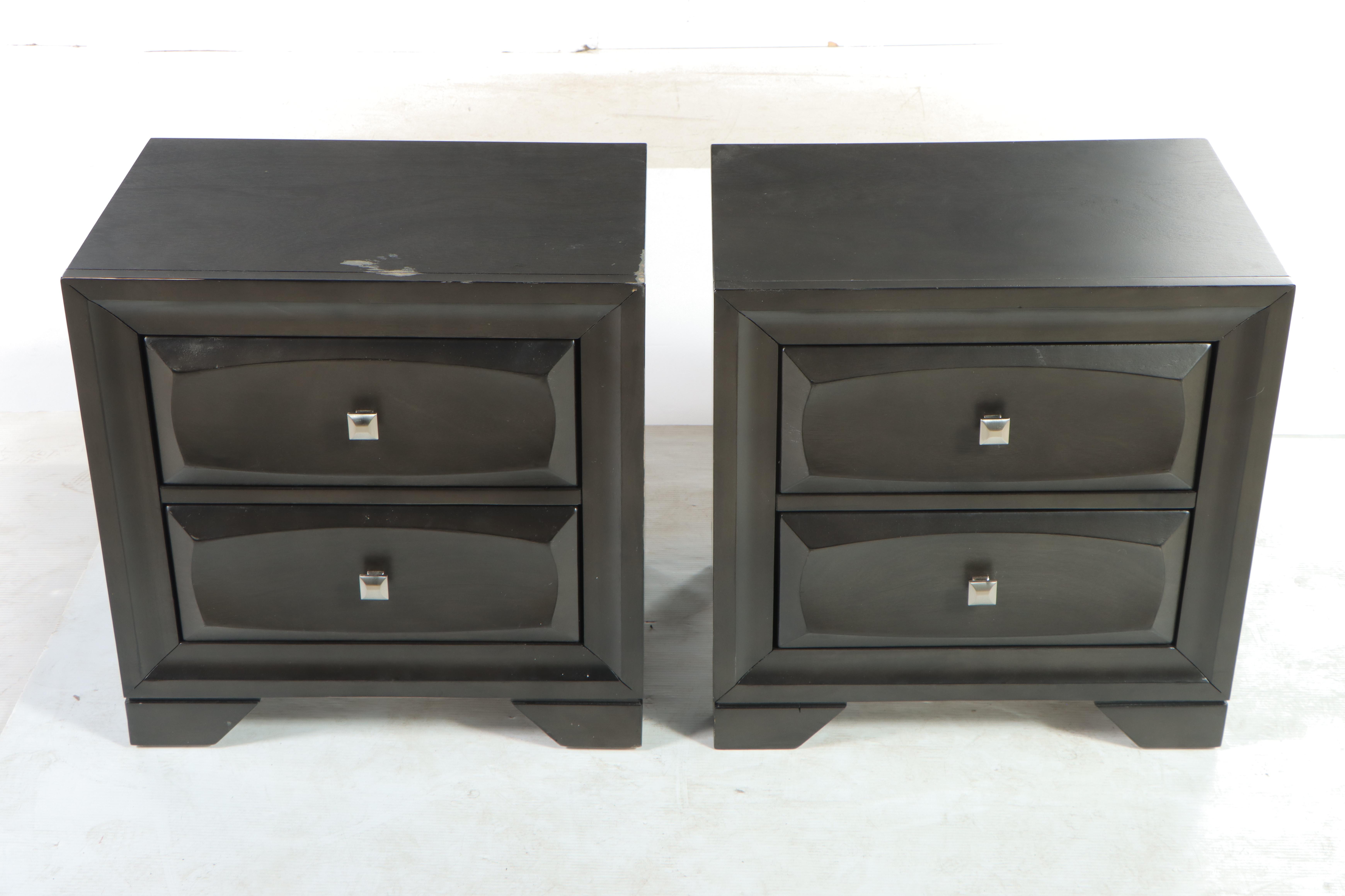 Pair of Lii Hen Furniture Modernist Style Ebonized Two-Drawer Nightstands