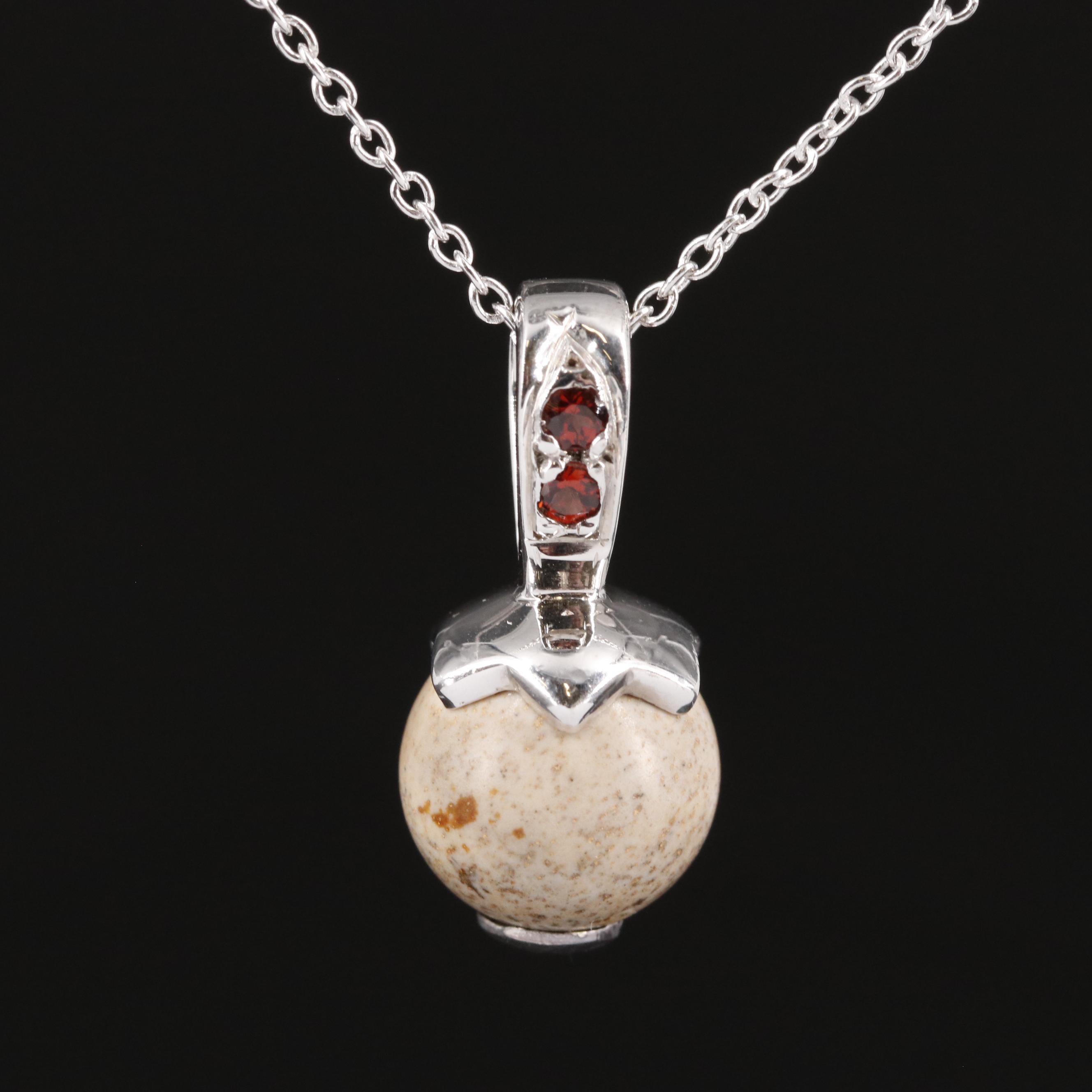 Sterling Jasper and Garnet Pendant Necklace