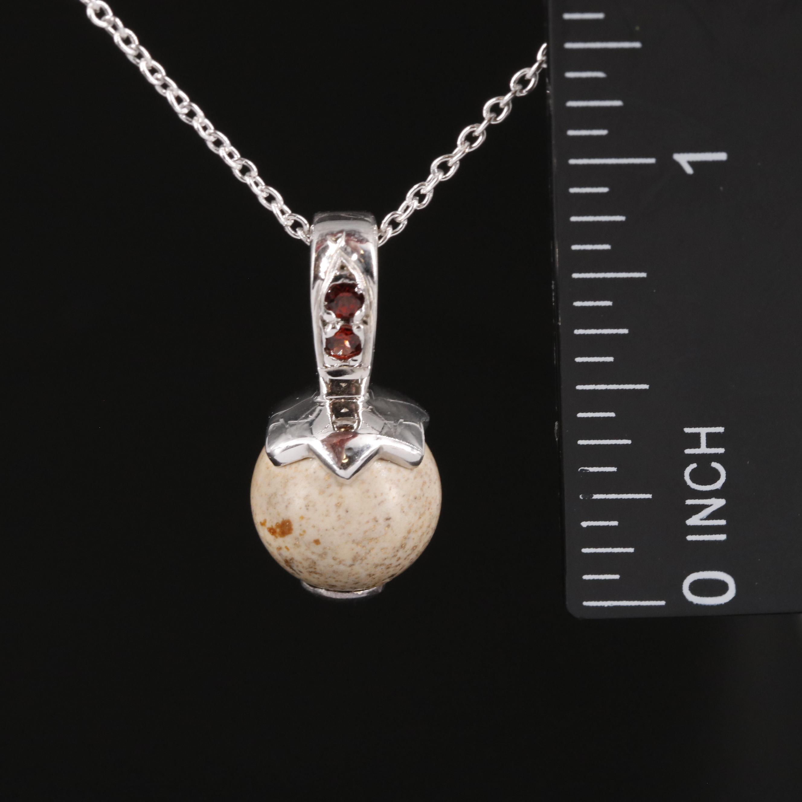 Sterling Jasper and Garnet Pendant Necklace