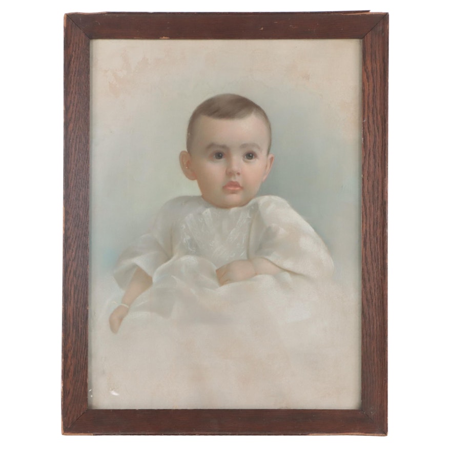 Crayon Portrait Photograph of Baby in Gown