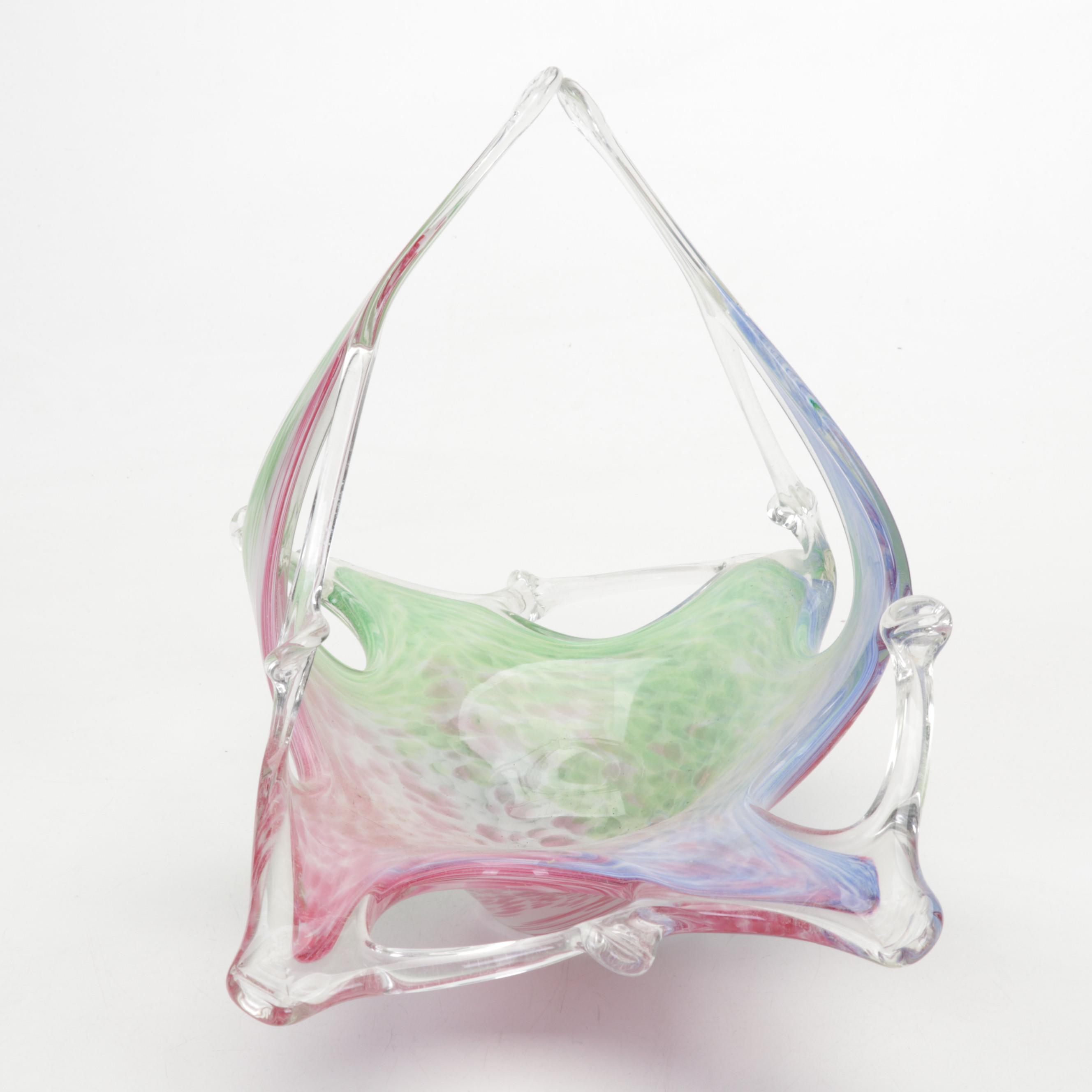 Murano Style Art Glass Centerpiece Basket with Caithness and Other Paperweights