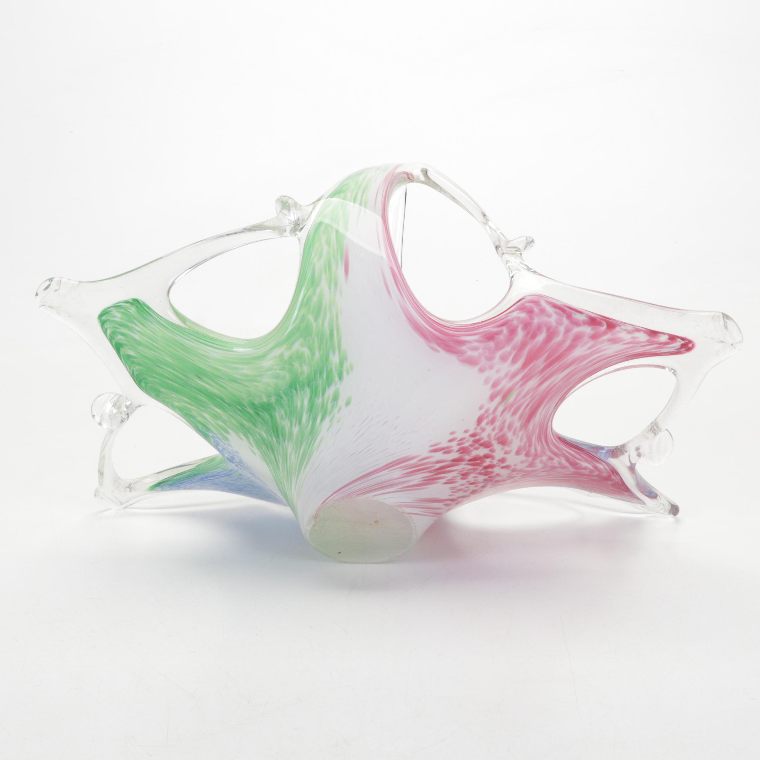 Murano Style Art Glass Centerpiece Basket with Caithness and Other Paperweights