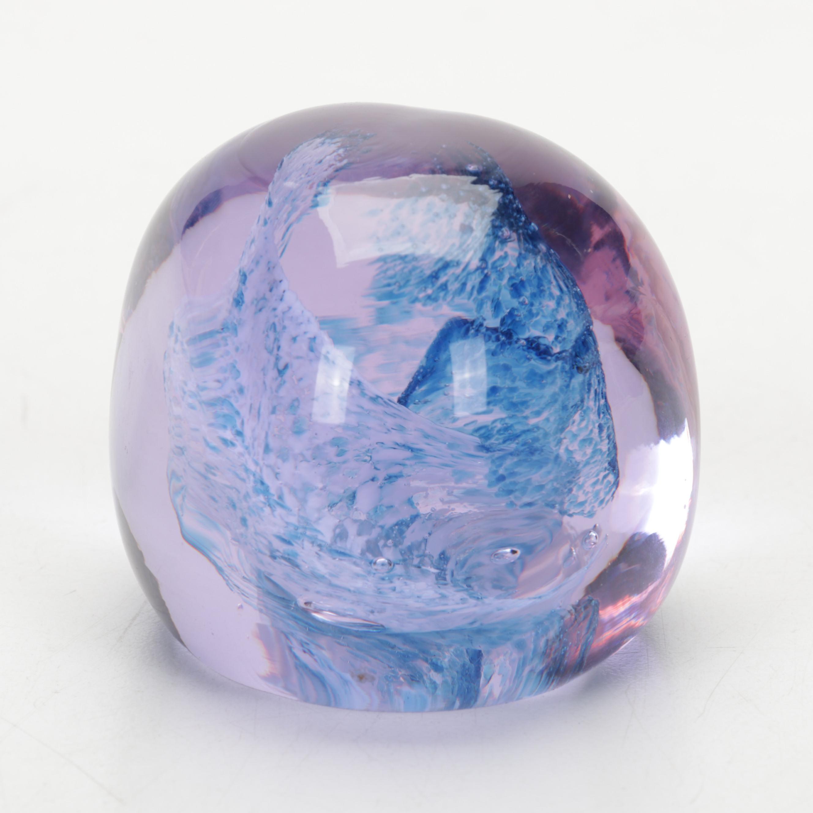 Murano Style Art Glass Centerpiece Basket with Caithness and Other Paperweights