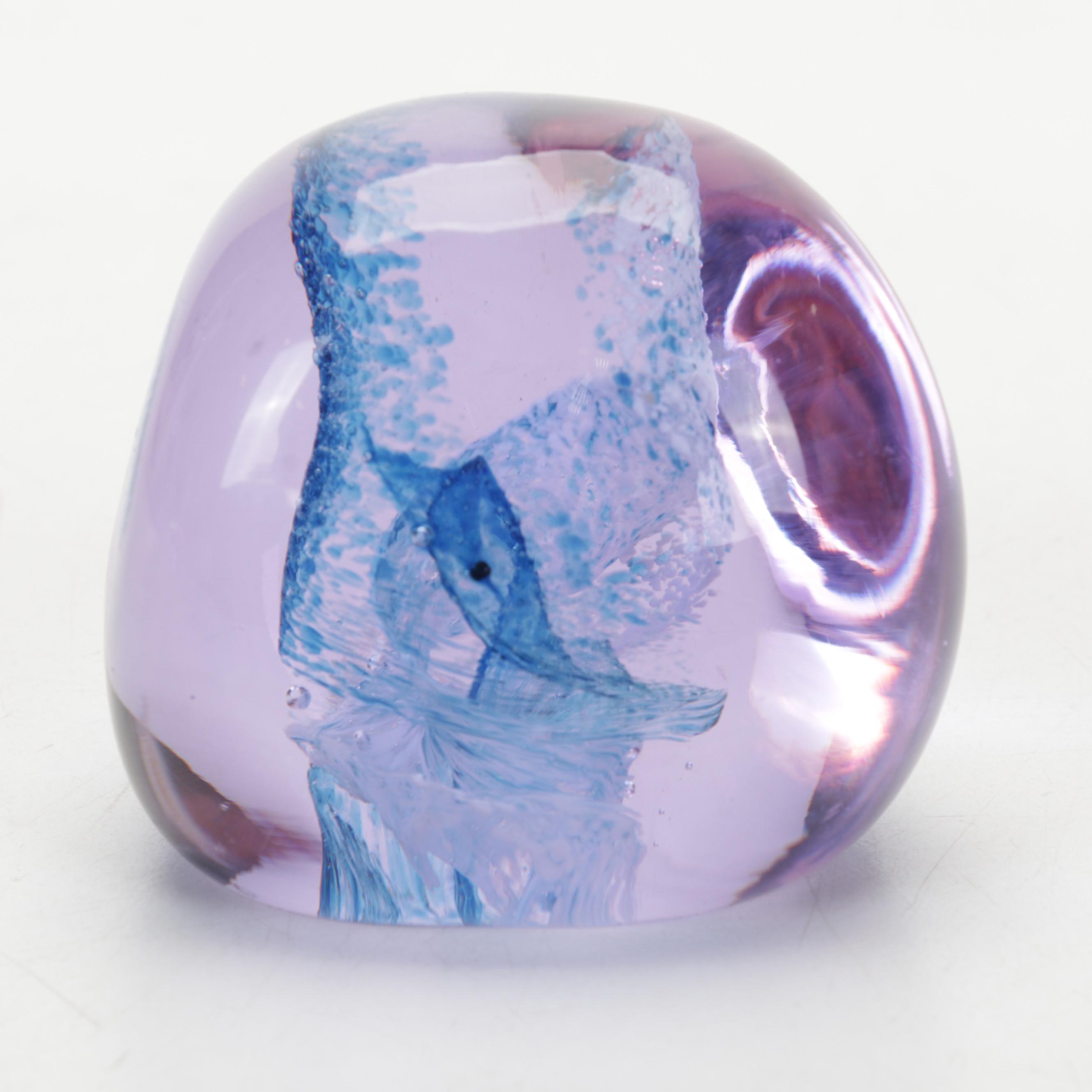 Murano Style Art Glass Centerpiece Basket with Caithness and Other Paperweights