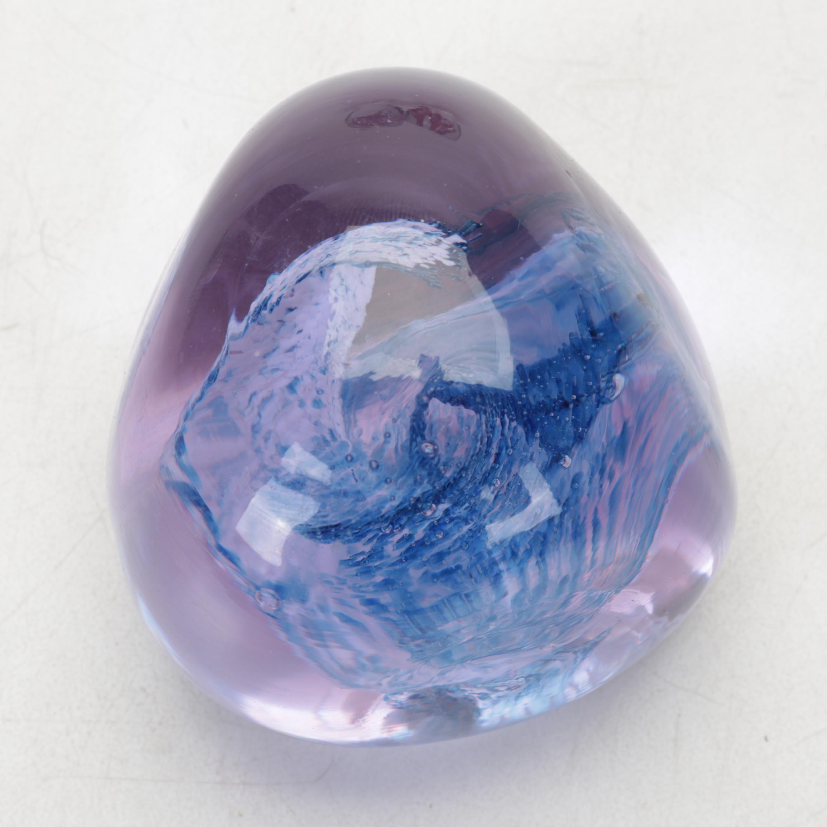 Murano Style Art Glass Centerpiece Basket with Caithness and Other Paperweights