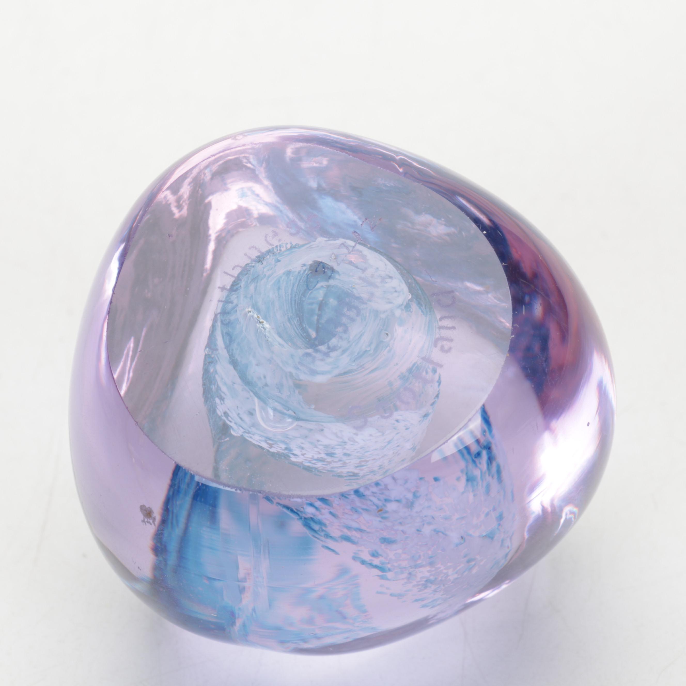 Murano Style Art Glass Centerpiece Basket with Caithness and Other Paperweights