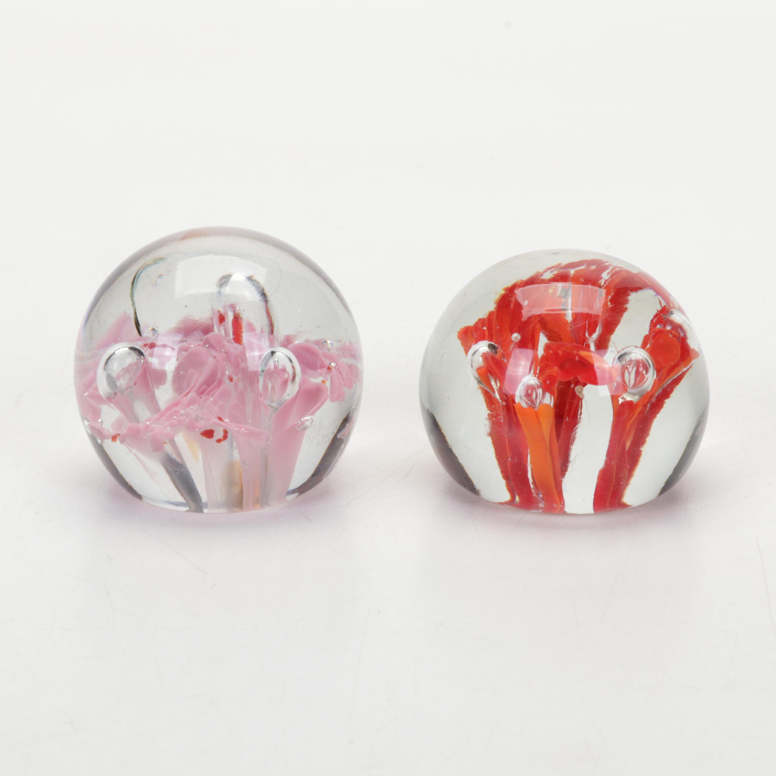 Murano Style Art Glass Centerpiece Basket with Caithness and Other Paperweights