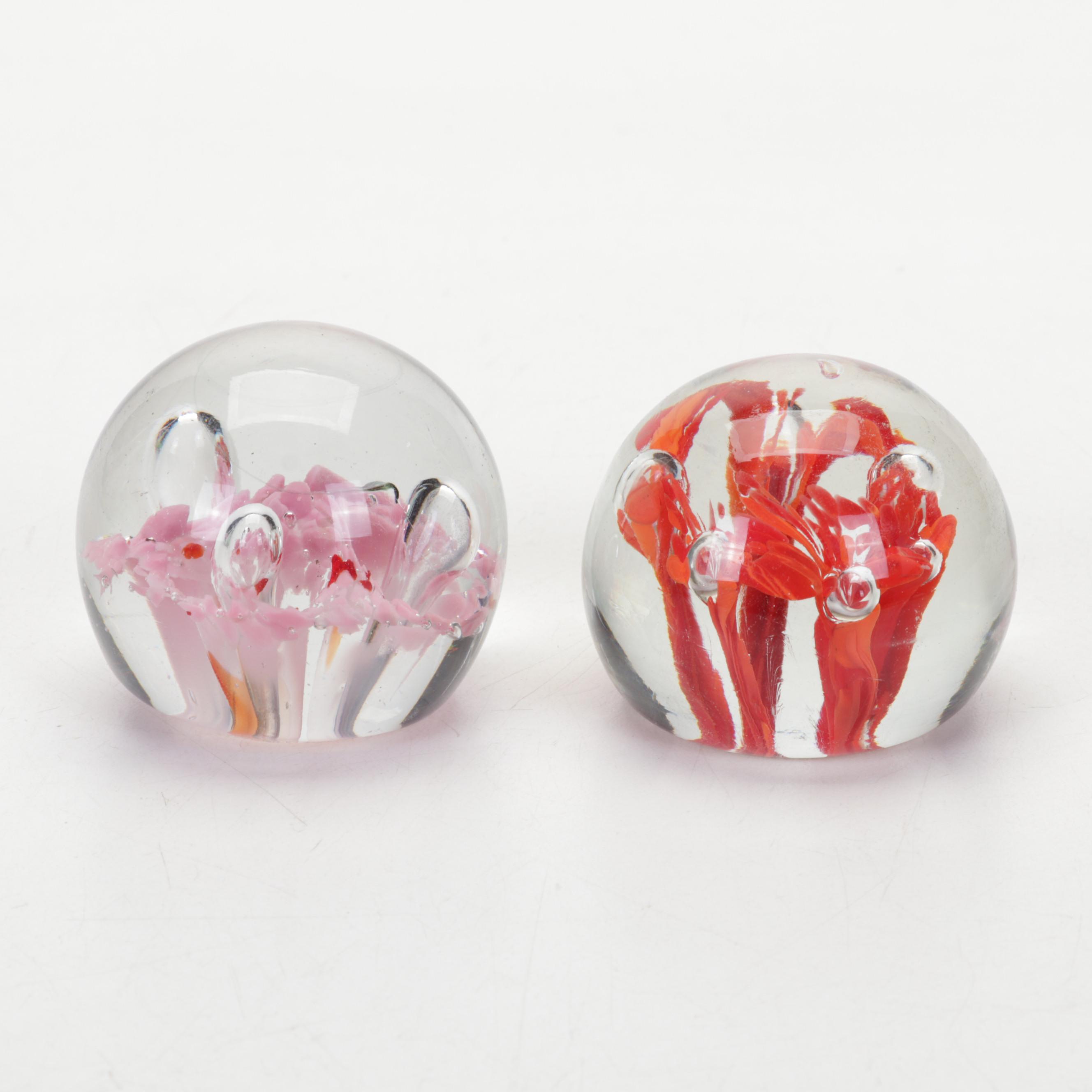 Murano Style Art Glass Centerpiece Basket with Caithness and Other Paperweights