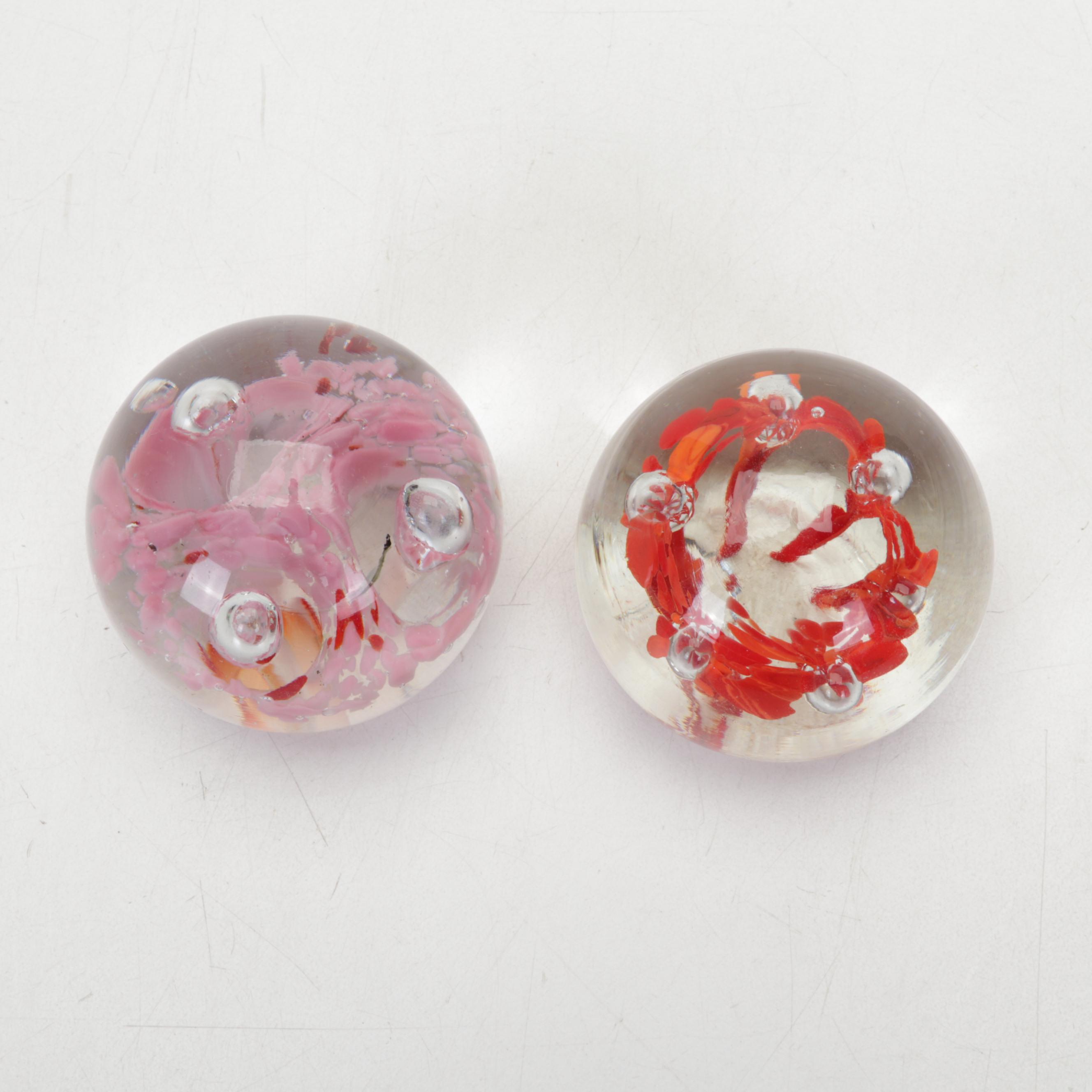 Murano Style Art Glass Centerpiece Basket with Caithness and Other Paperweights