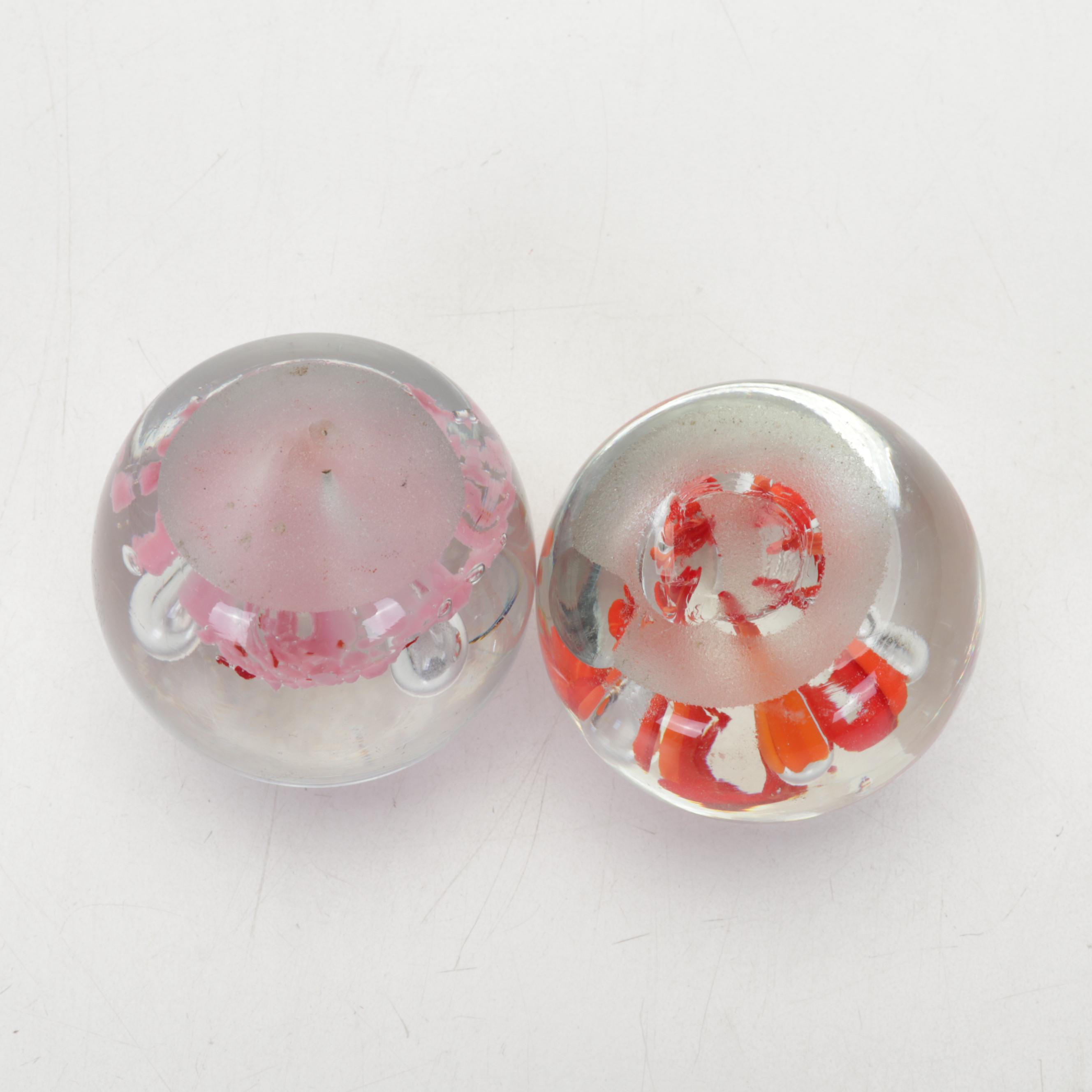 Murano Style Art Glass Centerpiece Basket with Caithness and Other Paperweights