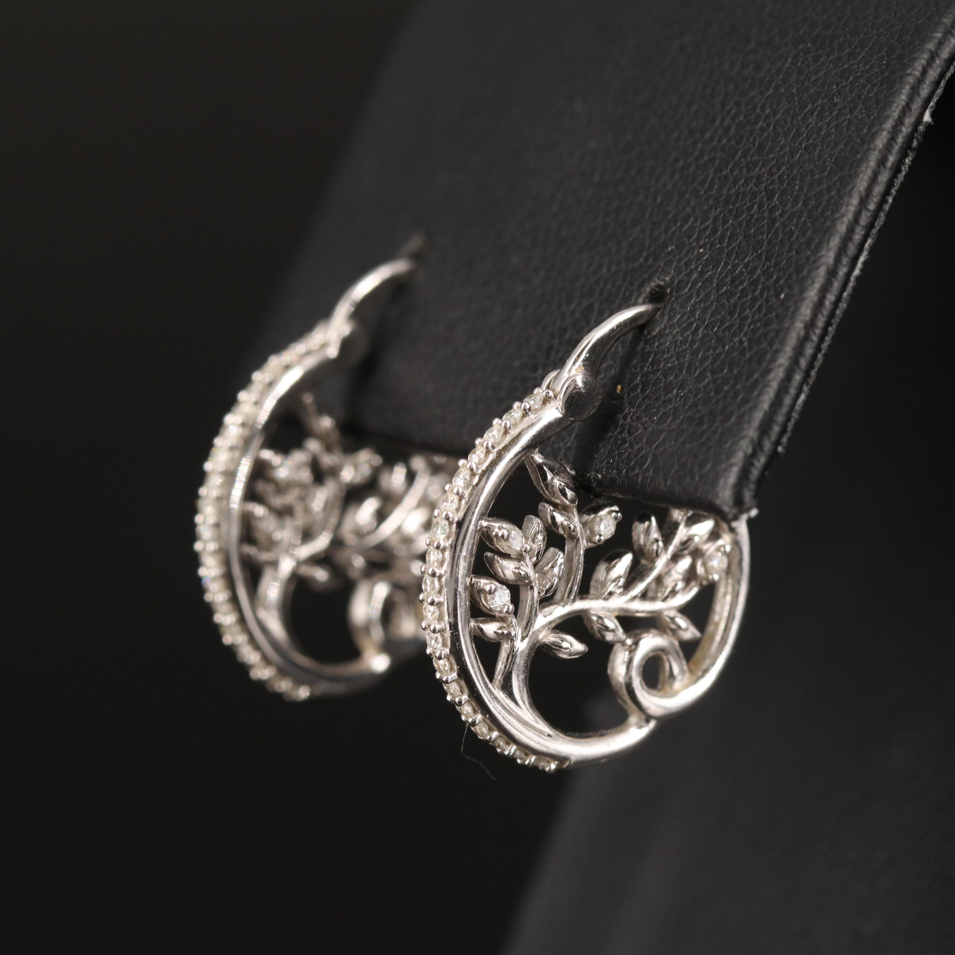 Hallmark Sterling Diamond Tree Hoop Earrings