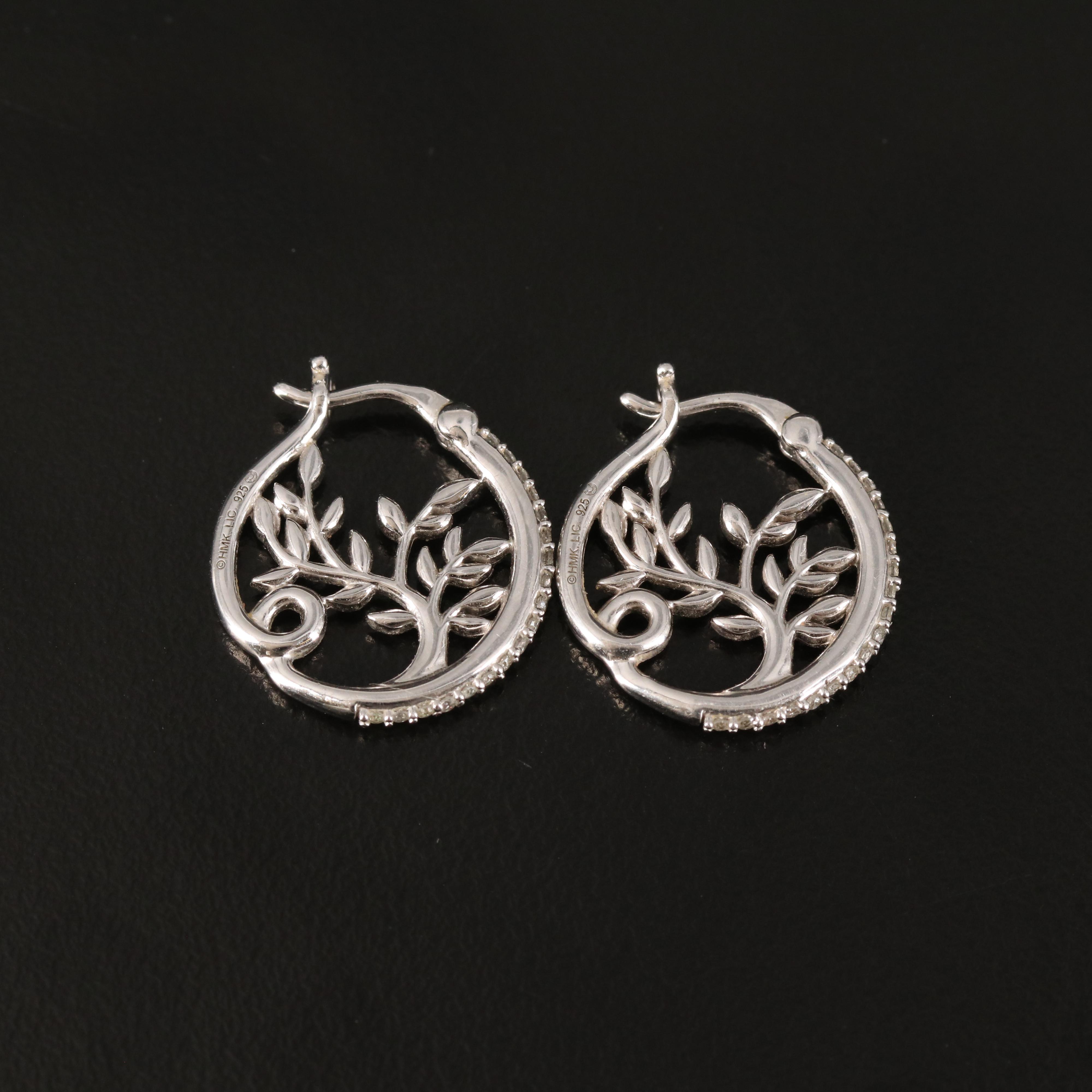 Hallmark Sterling Diamond Tree Hoop Earrings