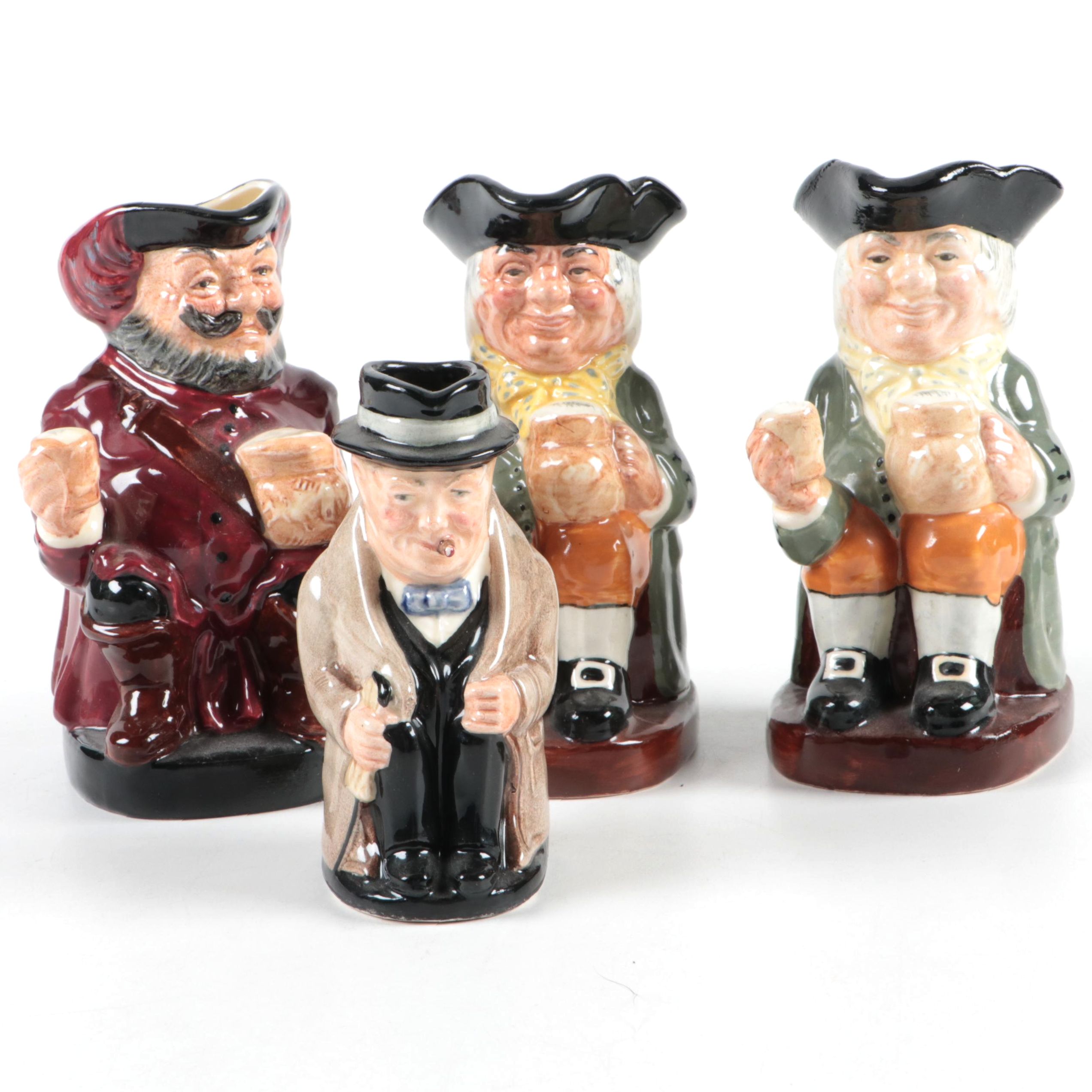 Royal Doulton "Winston Churchill," "Happy John," and "Falstaff" Toby Jugs