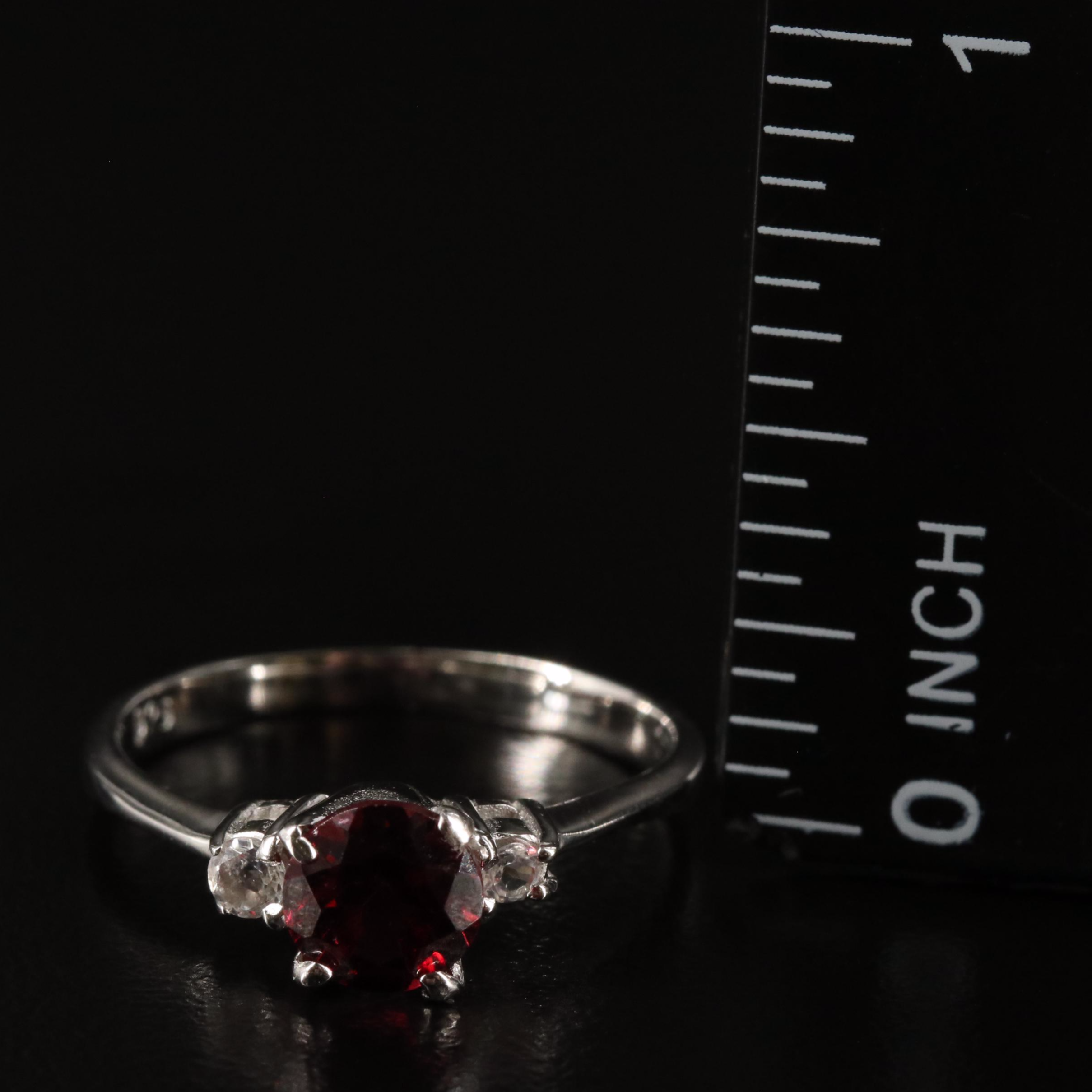 Sterling Garnet and White Topaz Three Stone Ring