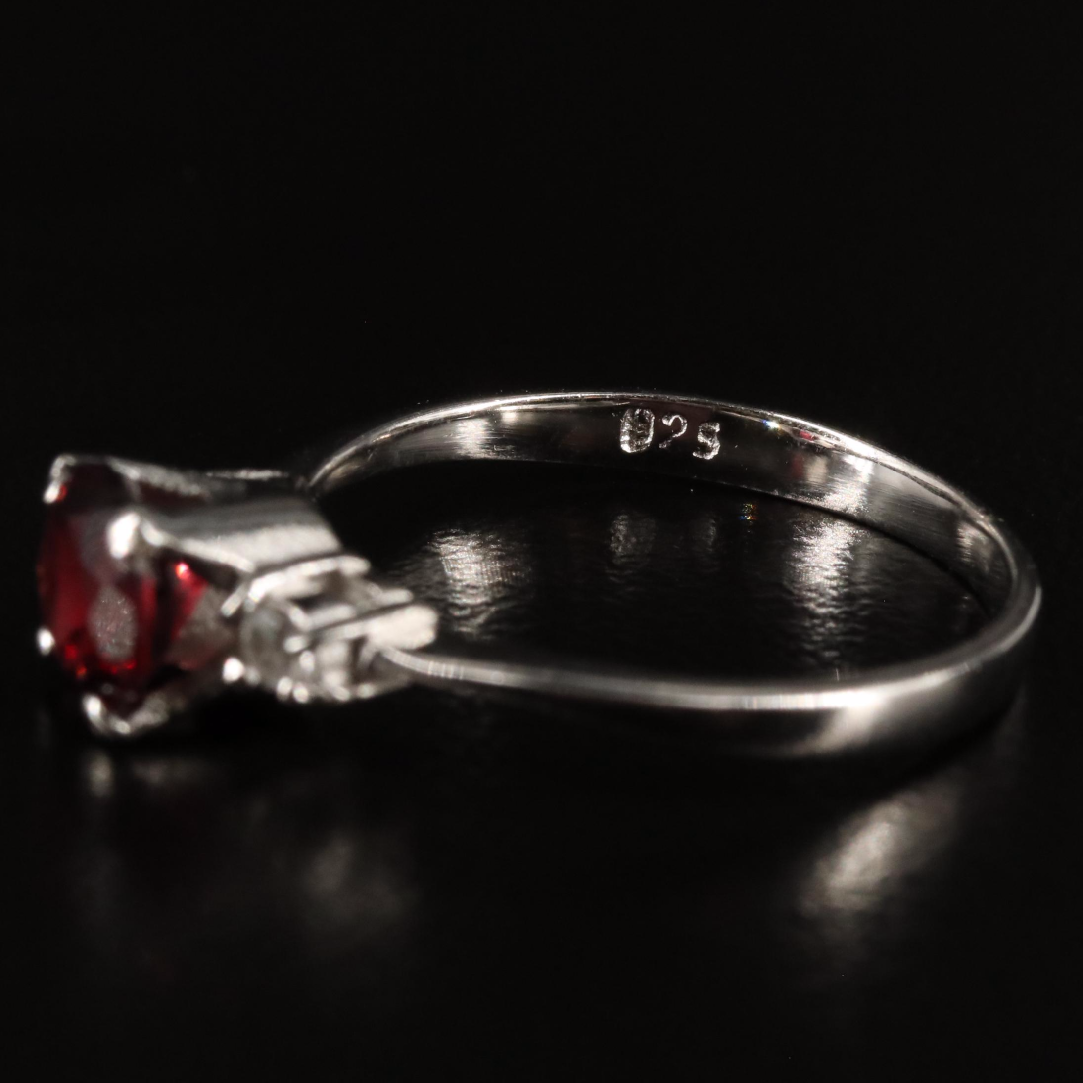 Sterling Garnet and White Topaz Three Stone Ring
