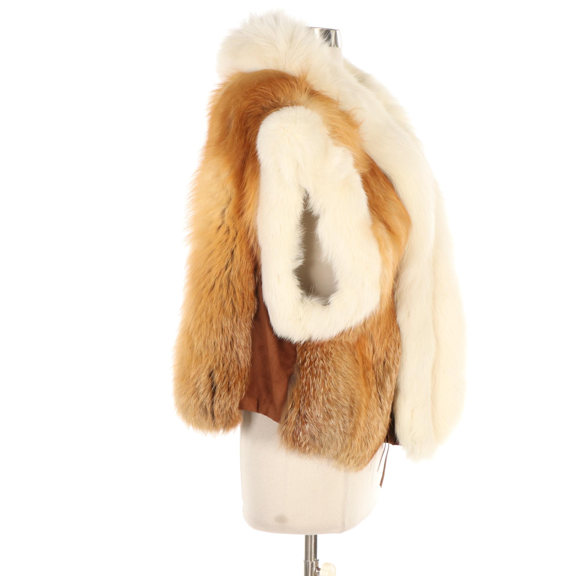 Red and White Fox Fur Western Style Vest from Elan Furs