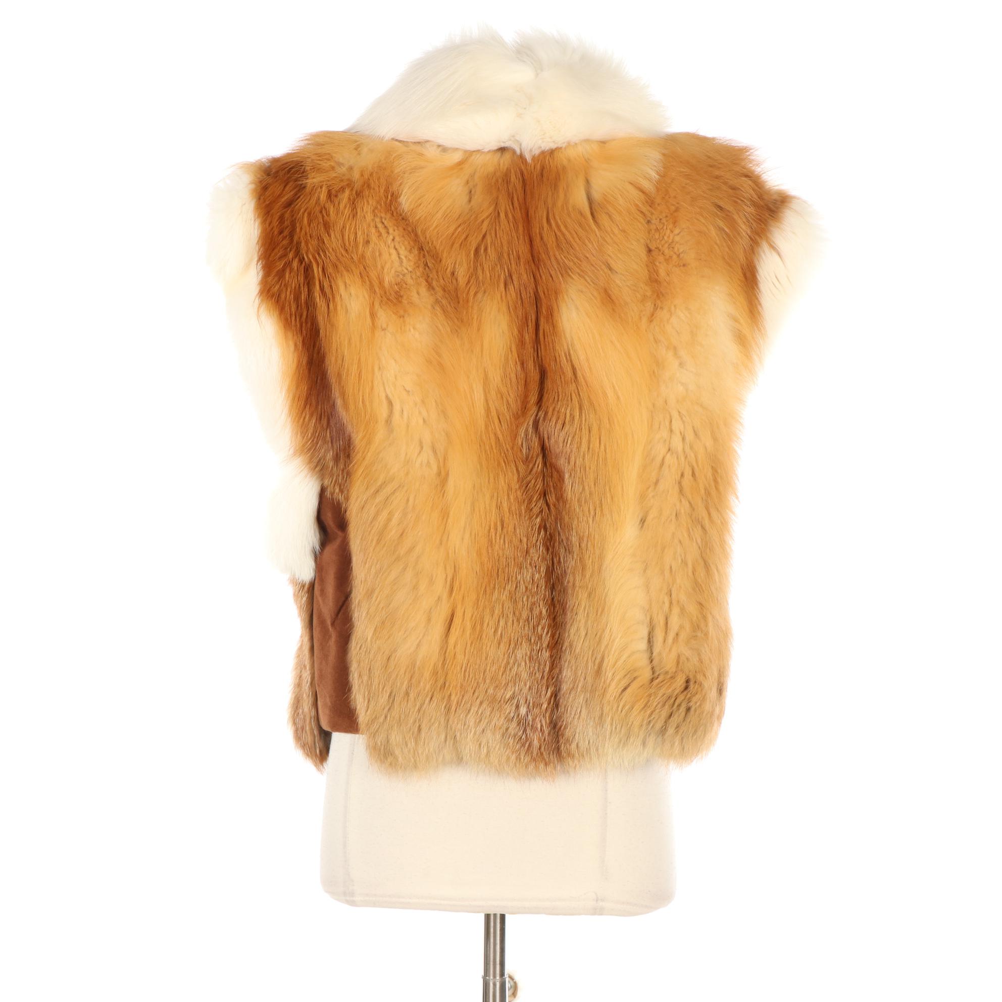 Red and White Fox Fur Western Style Vest from Elan Furs