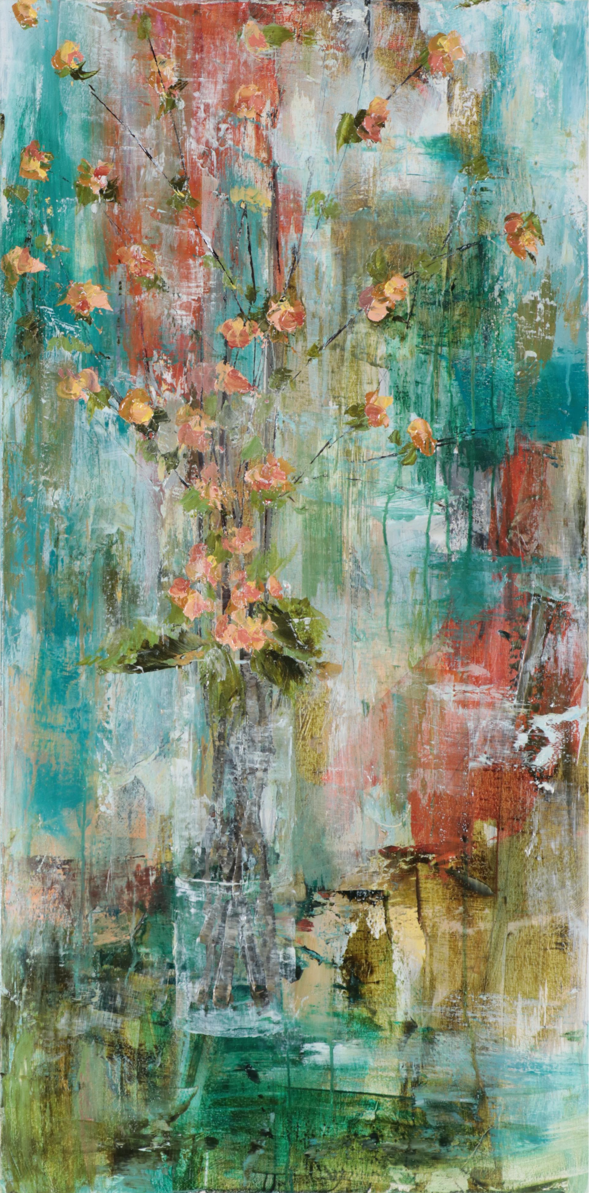 Melissa Payne Baker Floral Acrylic Painting "Quince in Blue," 2017