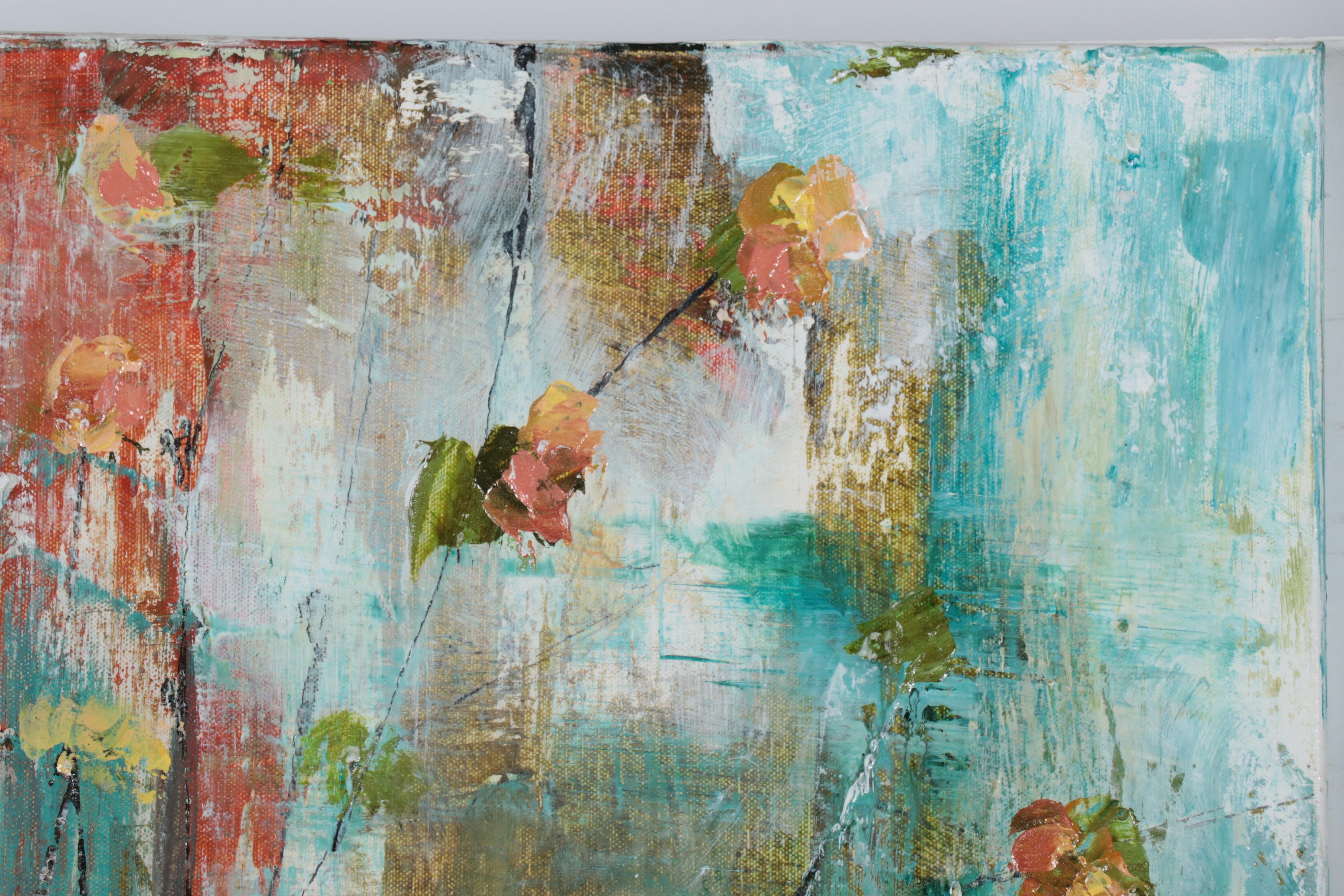 Melissa Payne Baker Floral Acrylic Painting "Quince in Blue," 2017