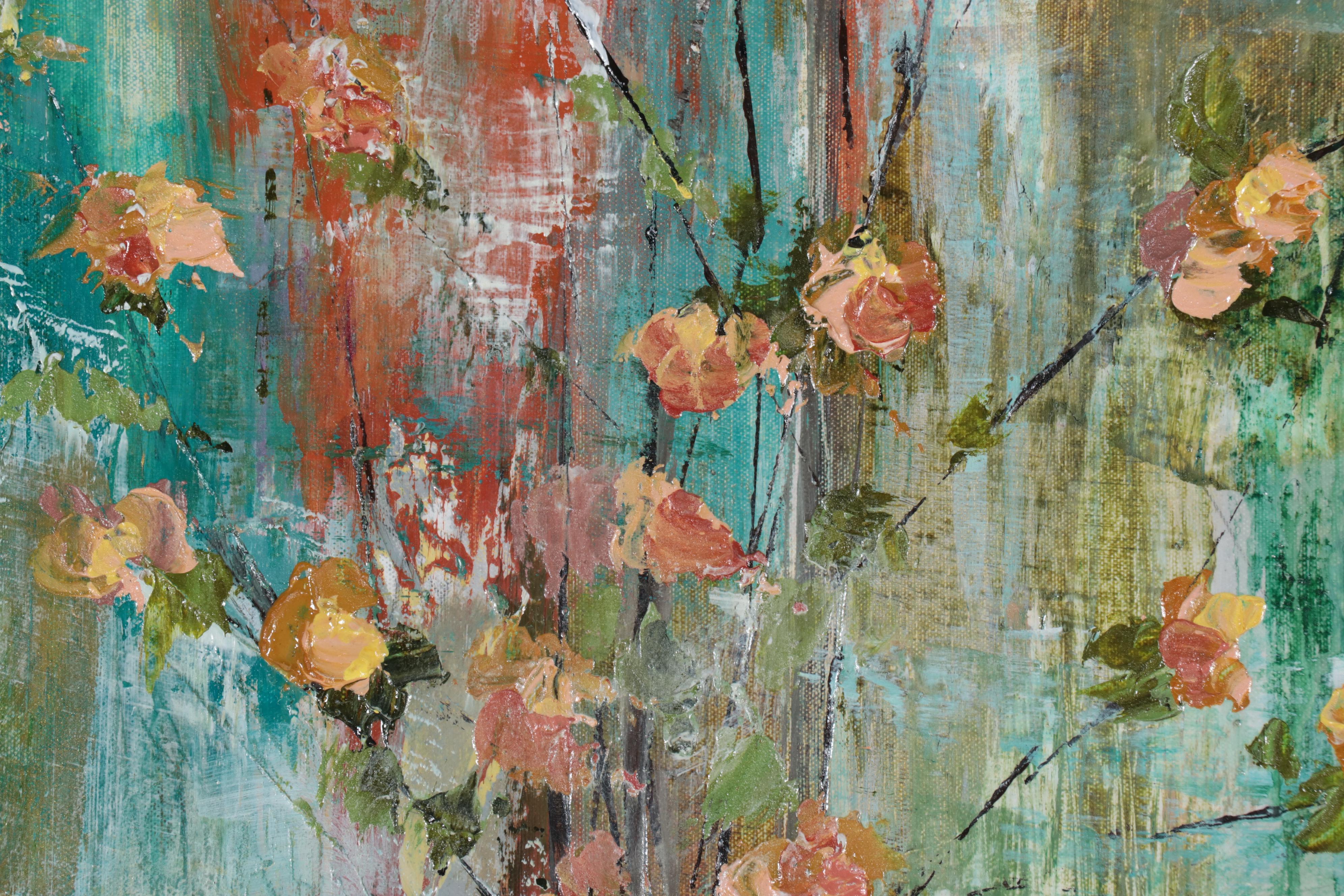 Melissa Payne Baker Floral Acrylic Painting "Quince in Blue," 2017