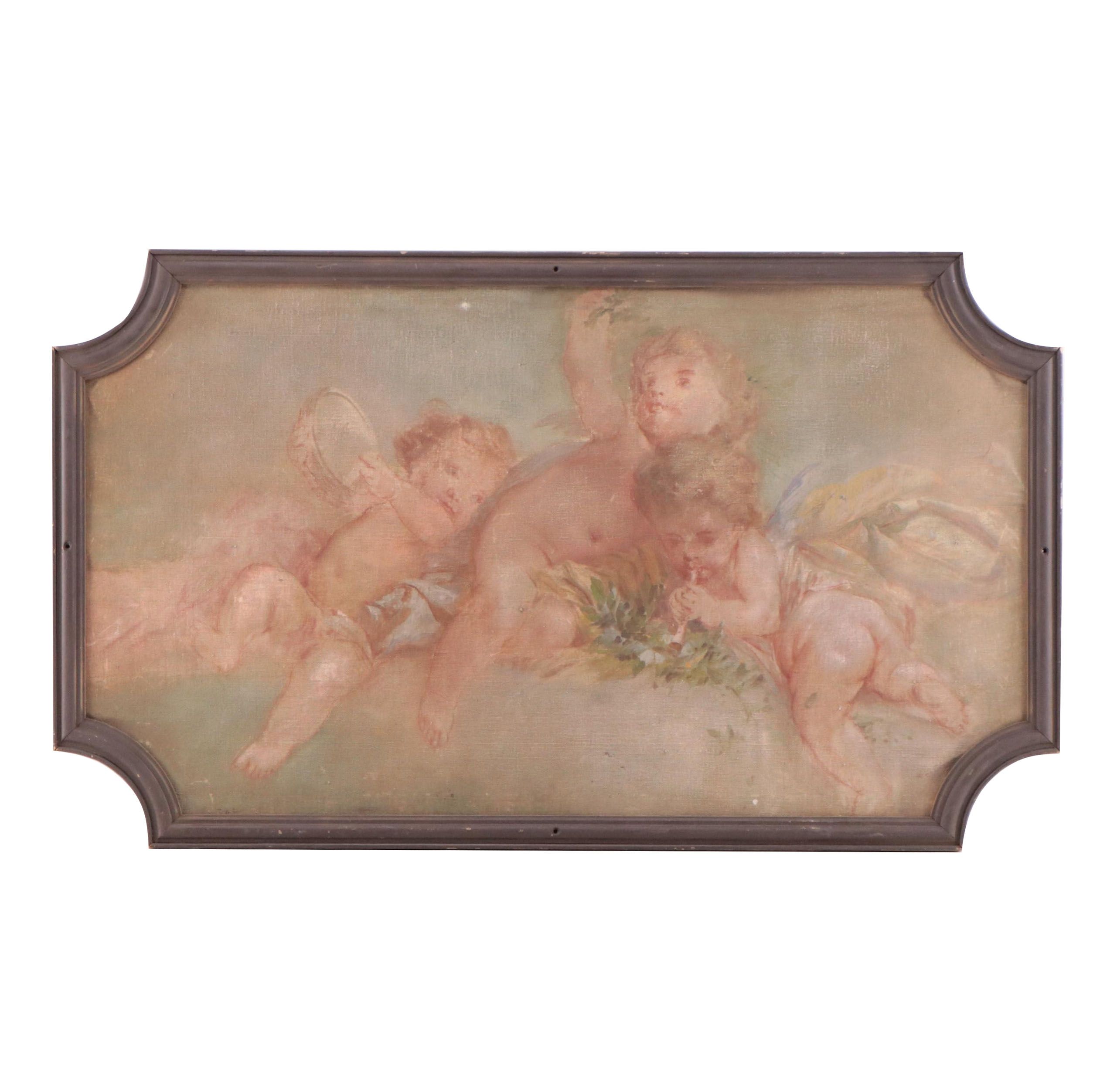 Academic Oil Painting of Lounging Putti, Circa 1900
