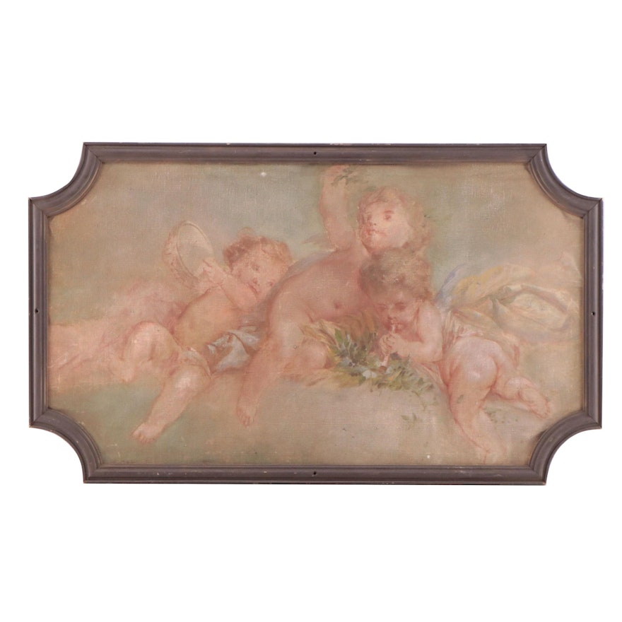 Academic Oil Painting of Lounging Putti, Circa 1900