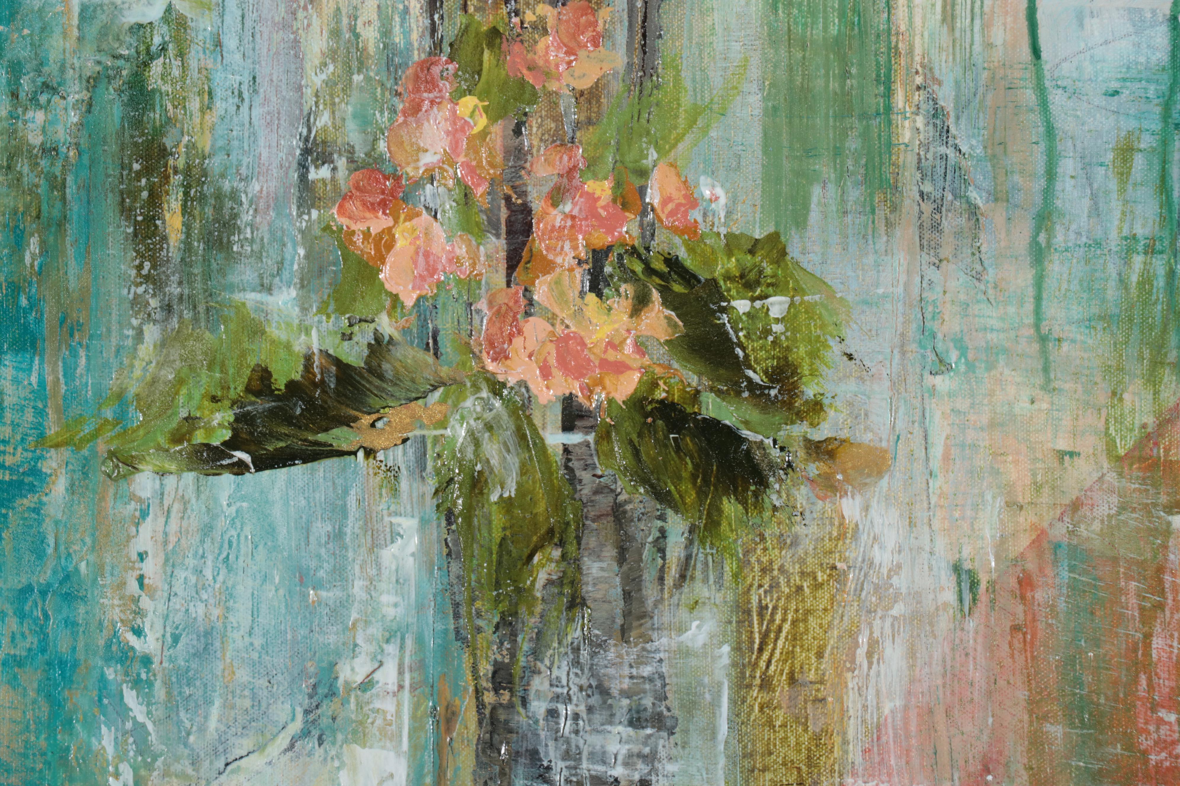 Melissa Payne Baker Floral Acrylic Painting "Quince in Blue," 2017