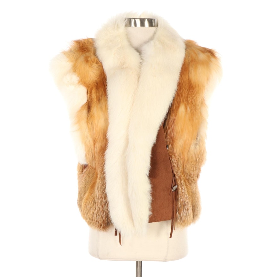 Red and White Fox Fur Western Style Vest from Elan Furs