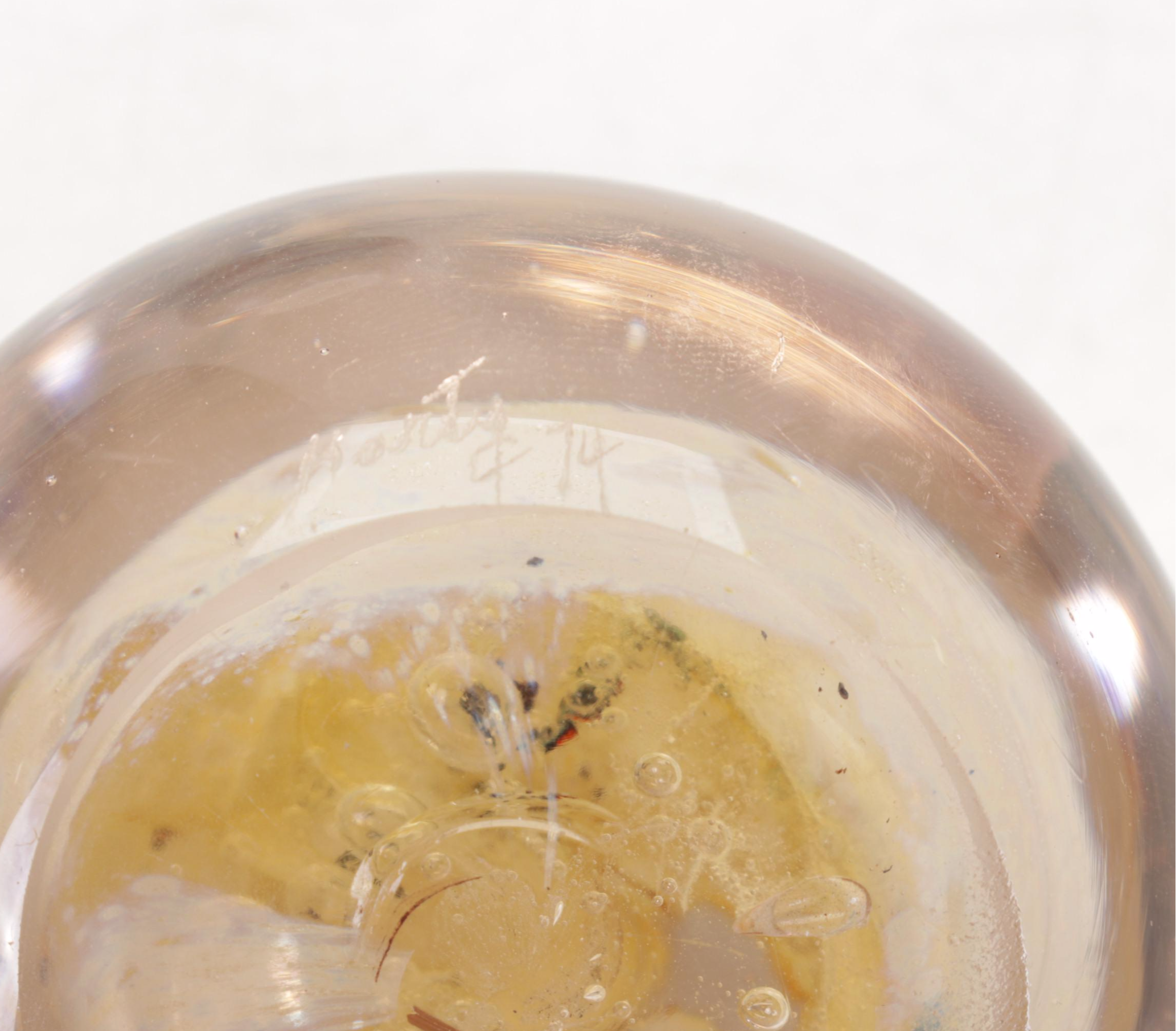 Art Glass Paperweights with Turned and Carved Wood Décor