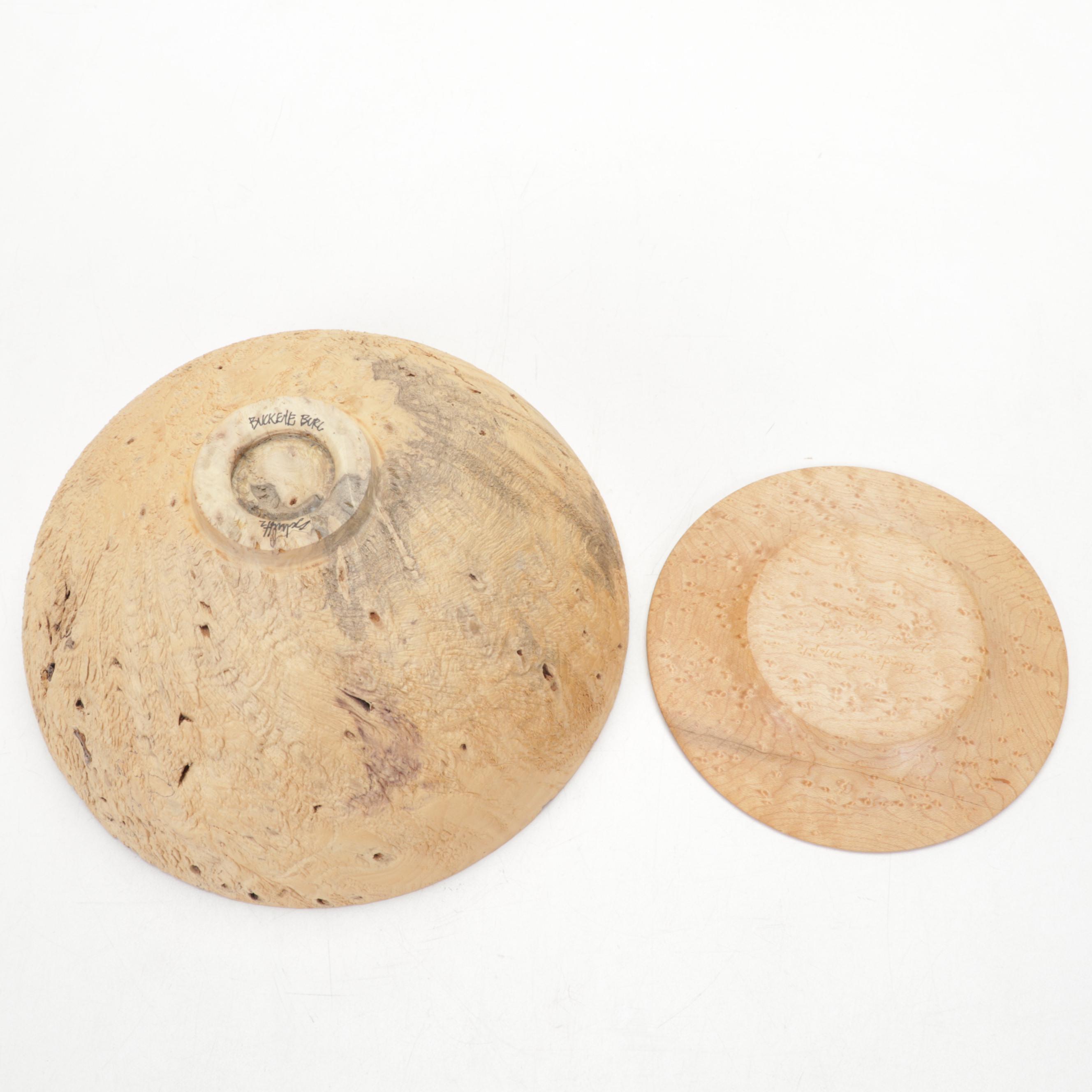 Art Glass Paperweights with Turned and Carved Wood Décor