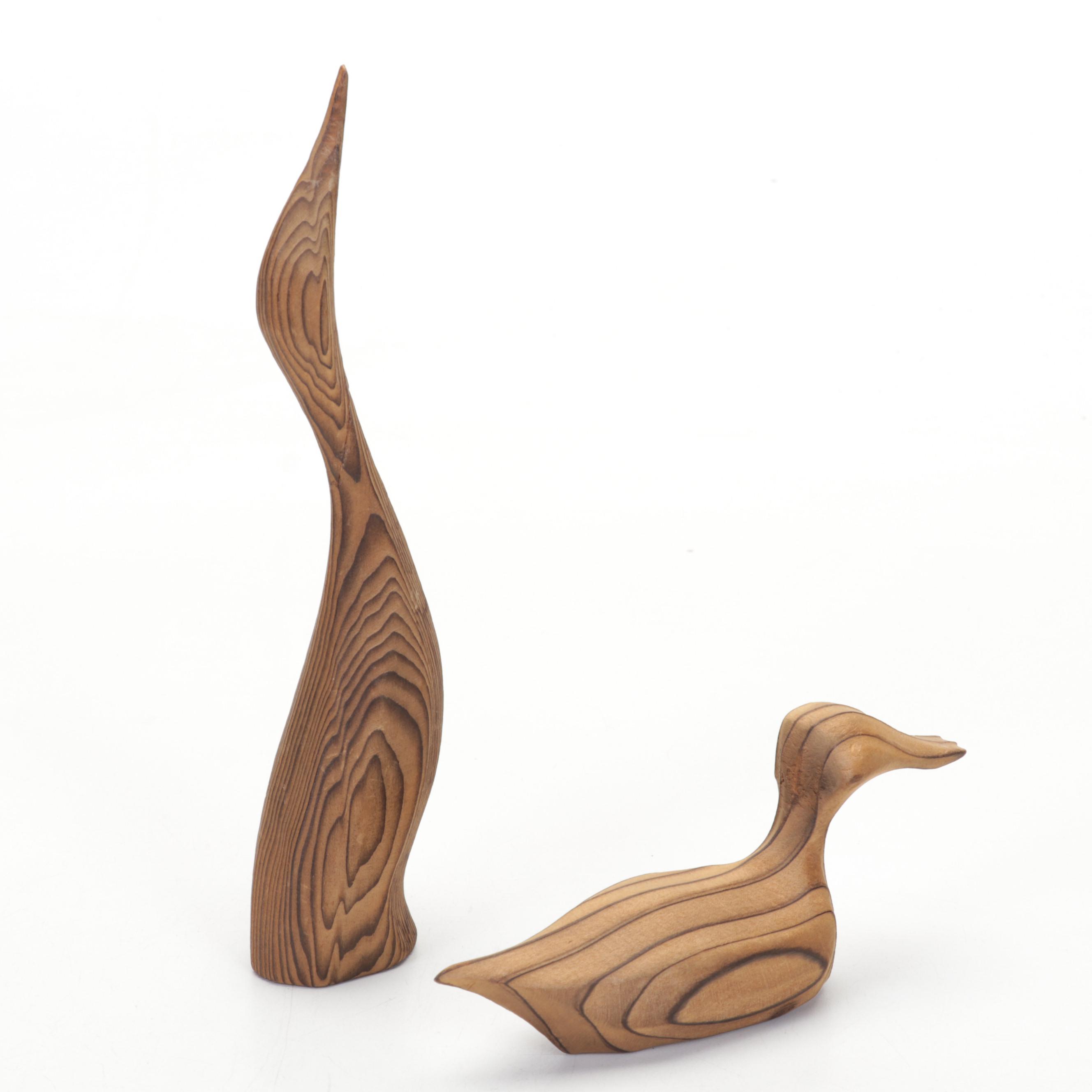 Art Glass Paperweights with Turned and Carved Wood Décor