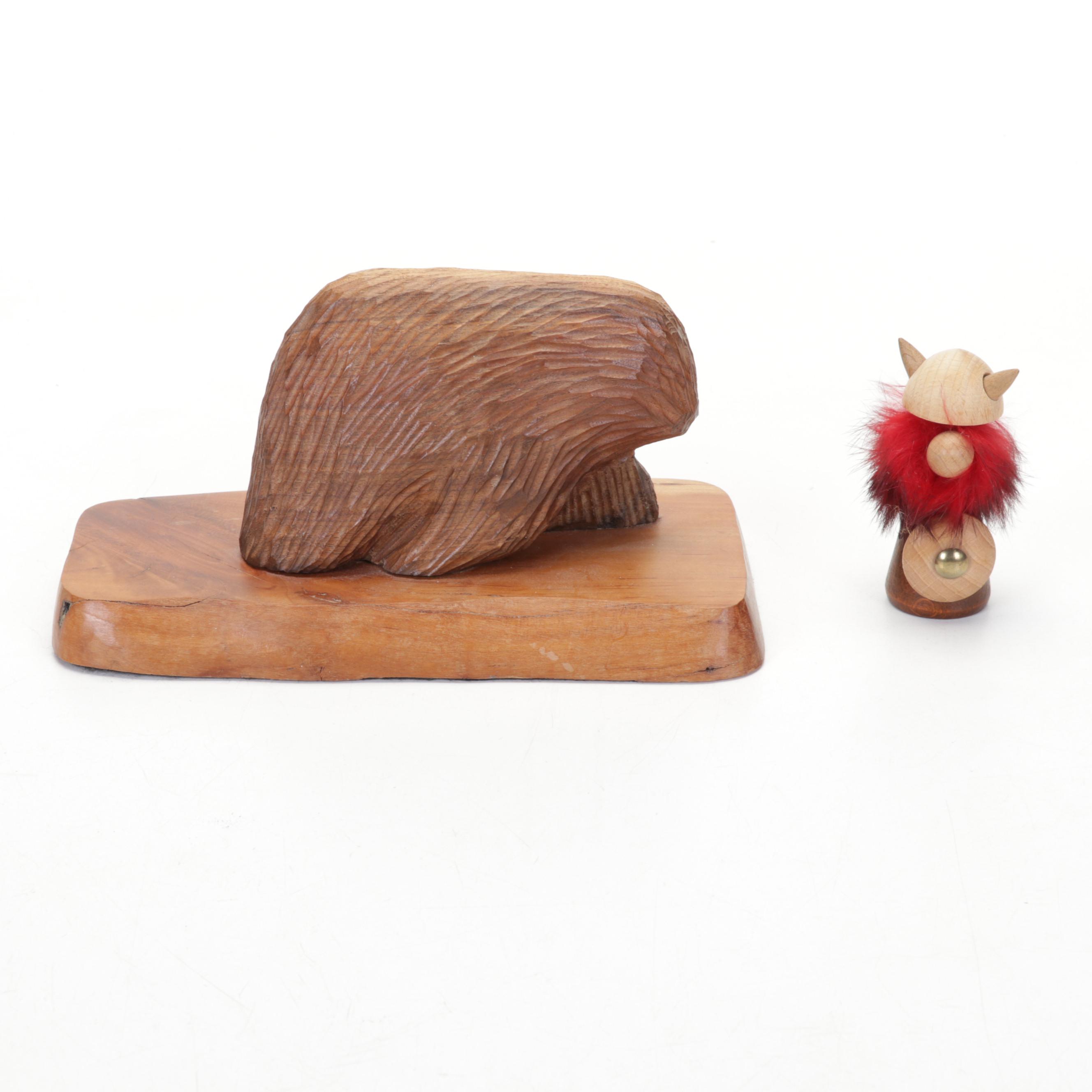 Art Glass Paperweights with Turned and Carved Wood Décor