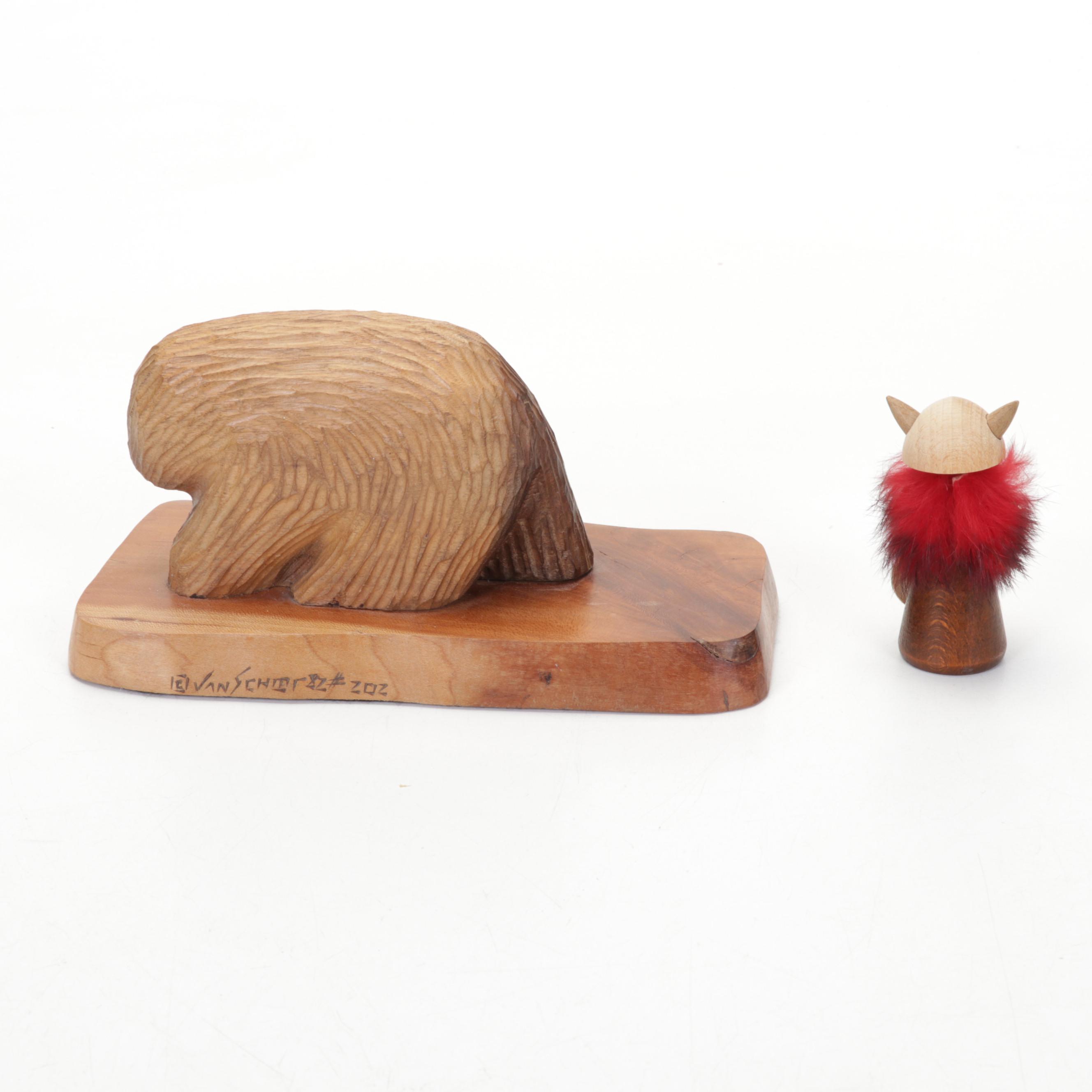 Art Glass Paperweights with Turned and Carved Wood Décor